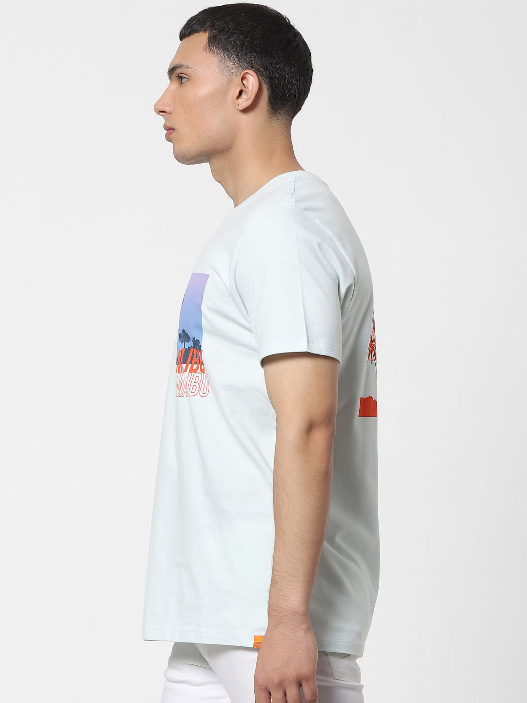 Pale Blue Graphic Print Oversized Crew Neck T-shirt