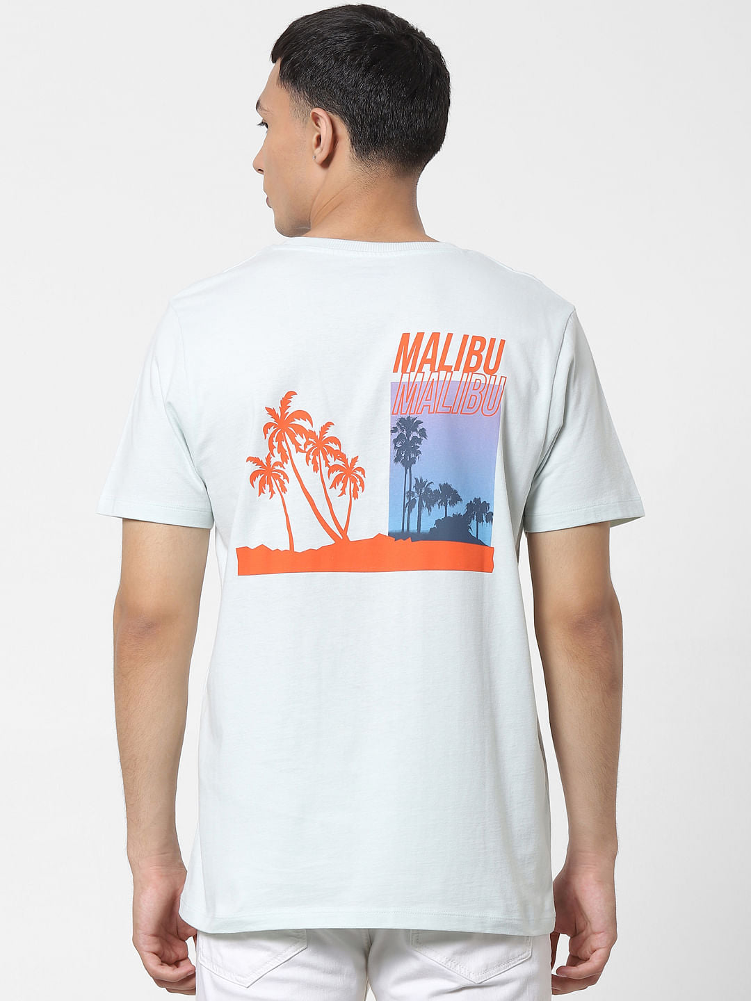 Pale Blue Graphic Print Oversized Crew Neck T-shirt