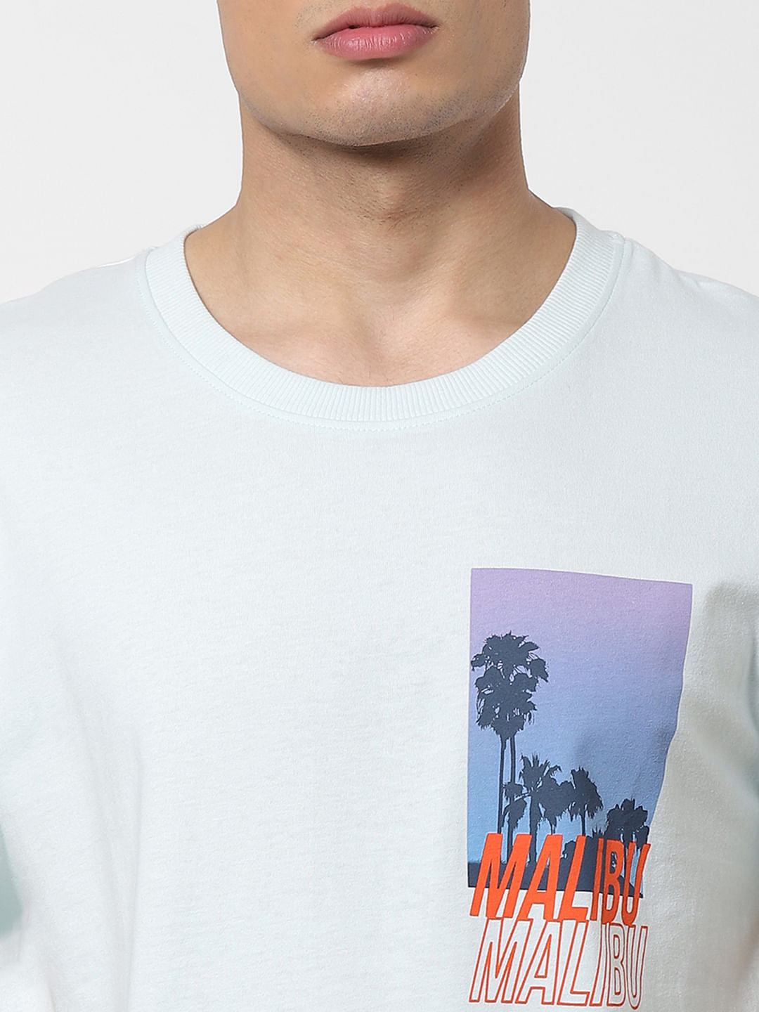 Pale Blue Graphic Print Oversized Crew Neck T-shirt