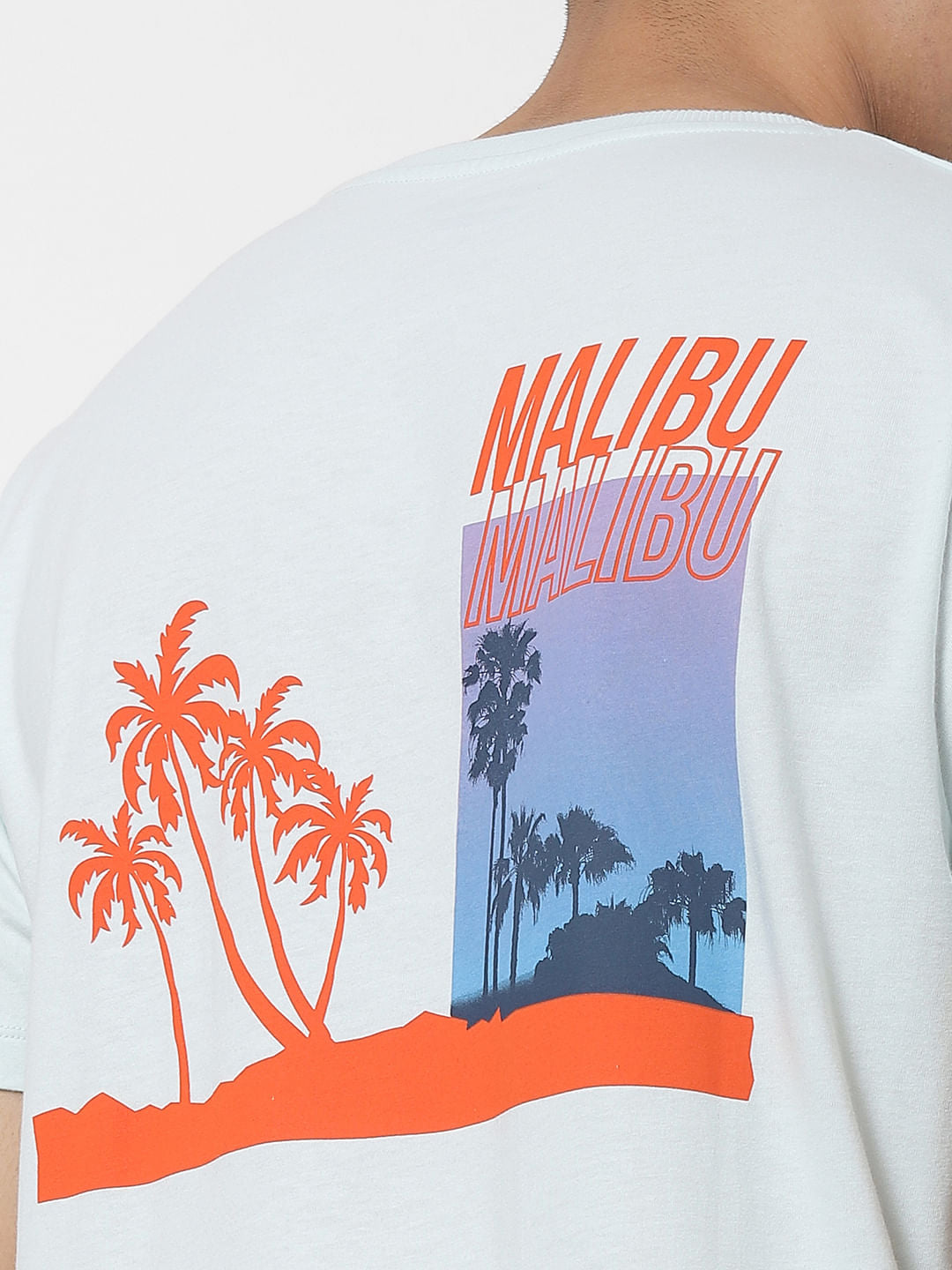 Pale Blue Graphic Print Oversized Crew Neck T-shirt