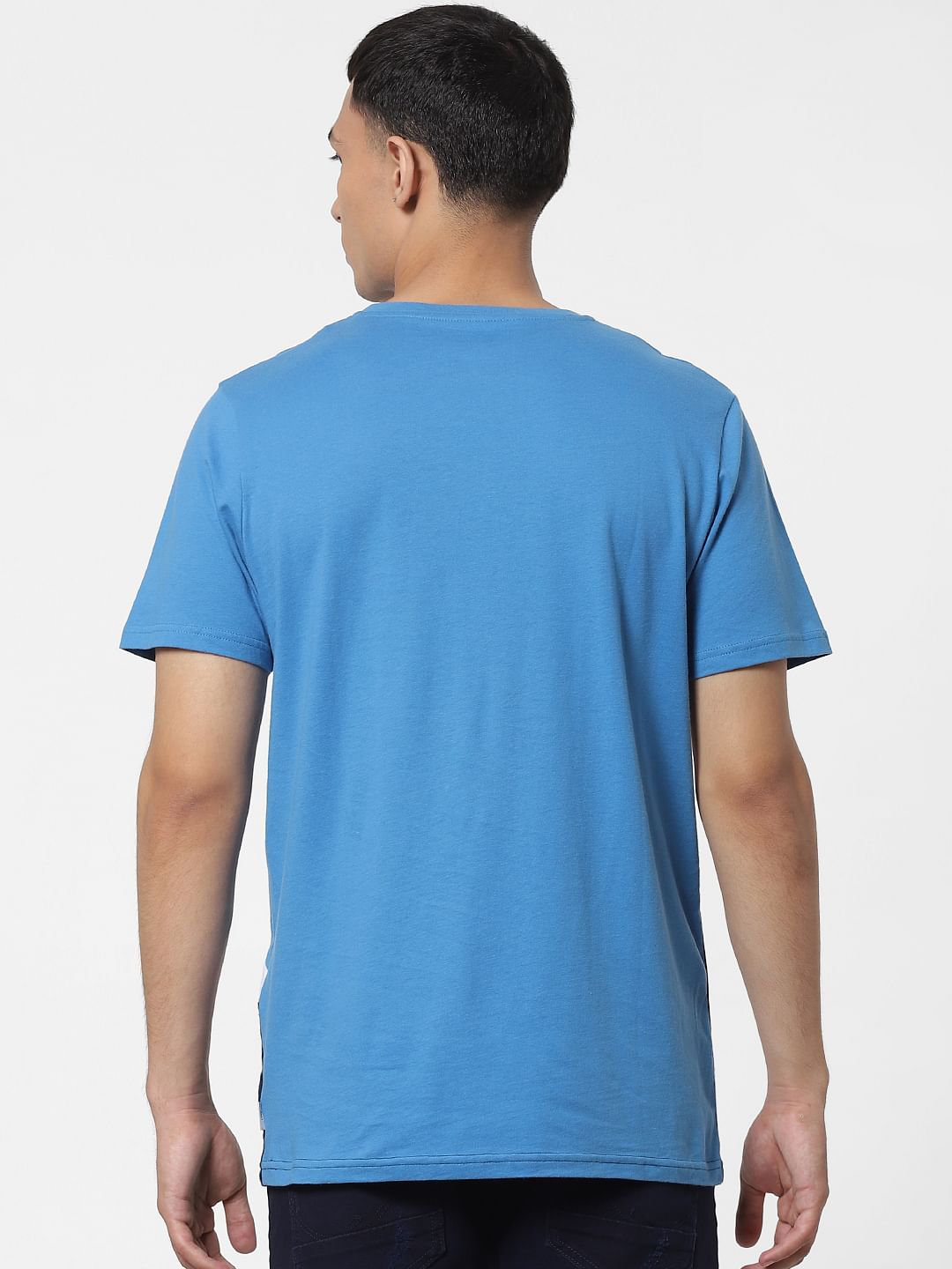 Blue Colourblocked Crew Neck T-shirt
