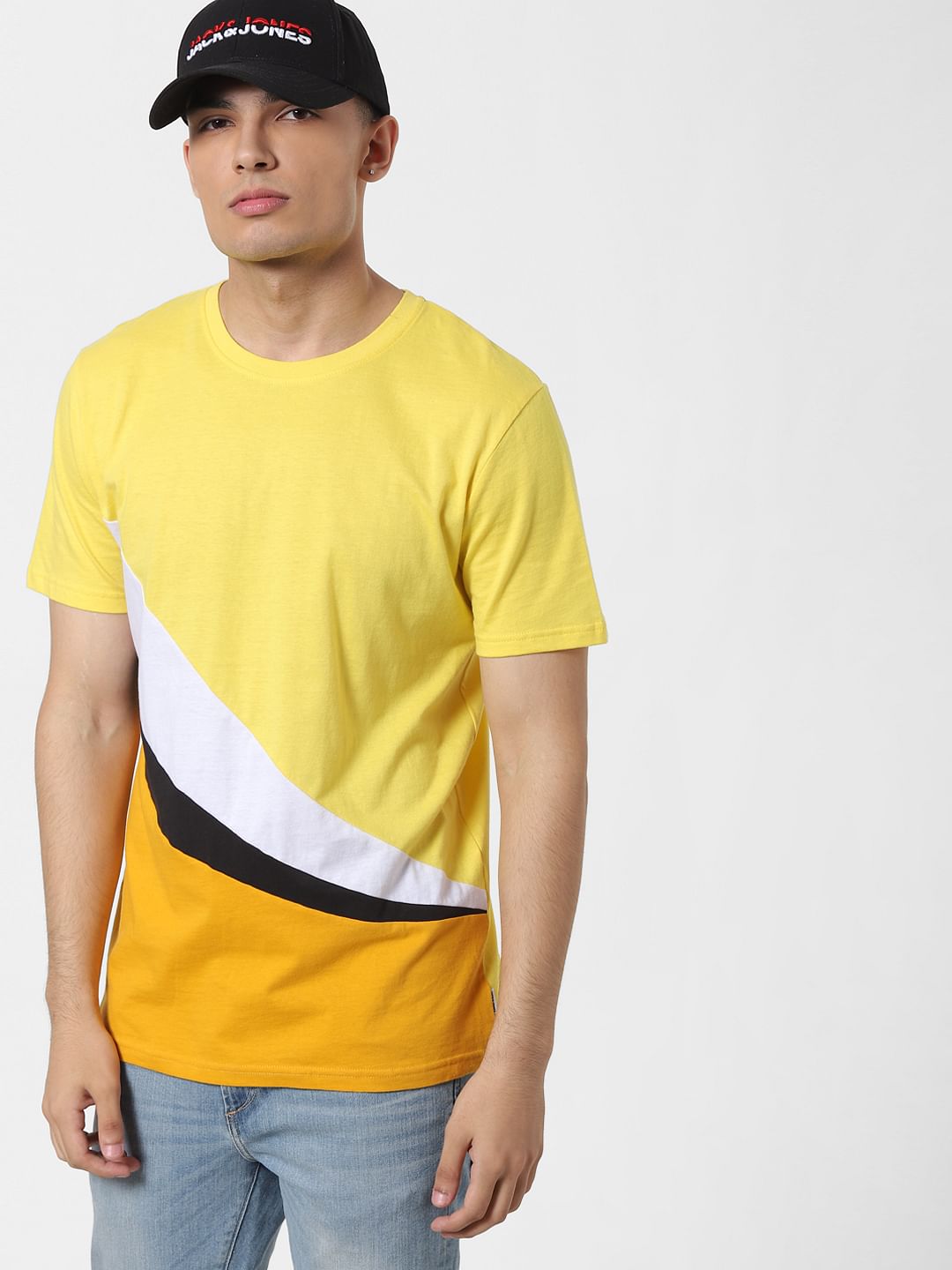Yellow Colourblocked Crew Neck T-shirt