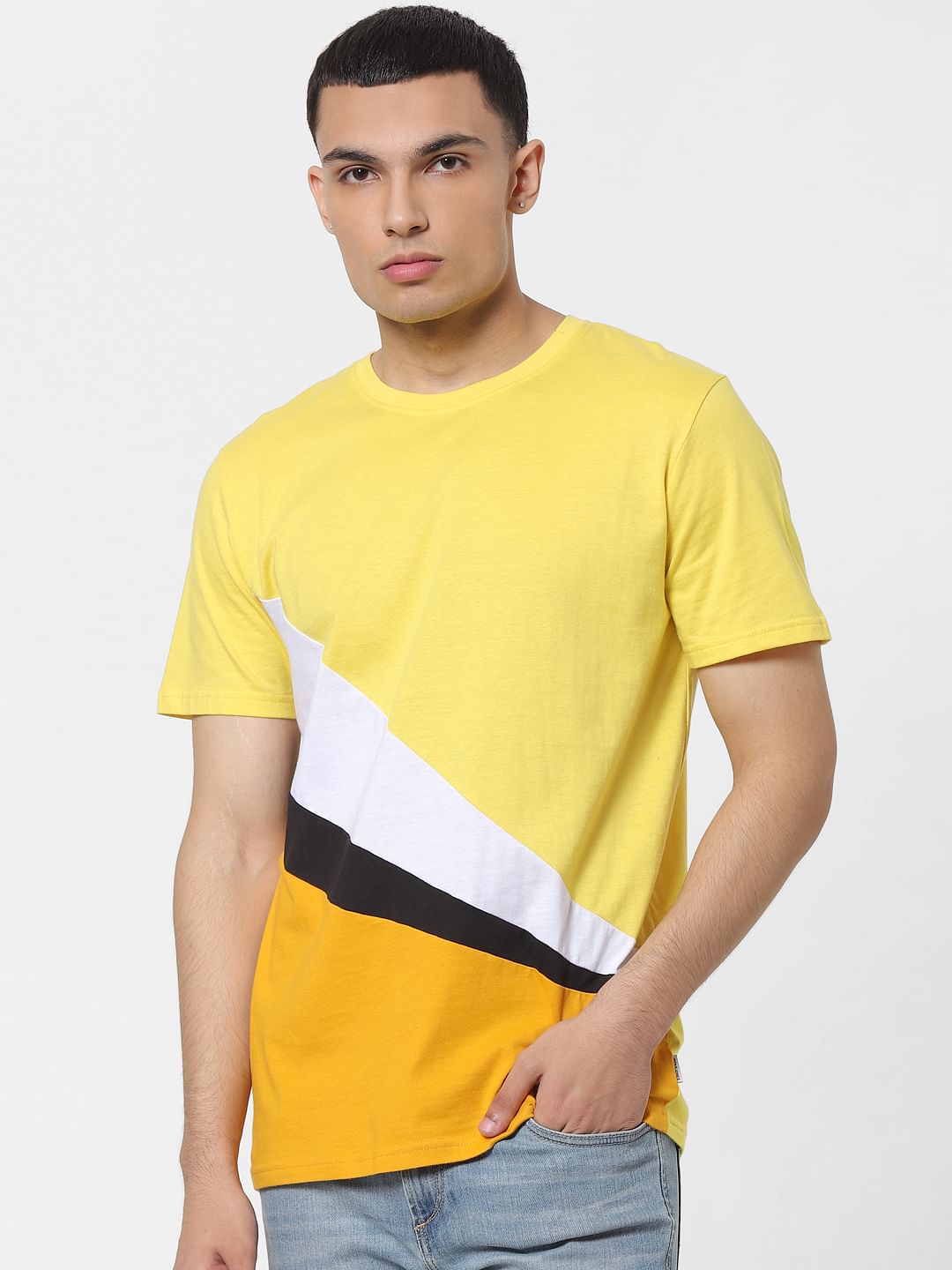 Yellow Colourblocked Crew Neck T-shirt