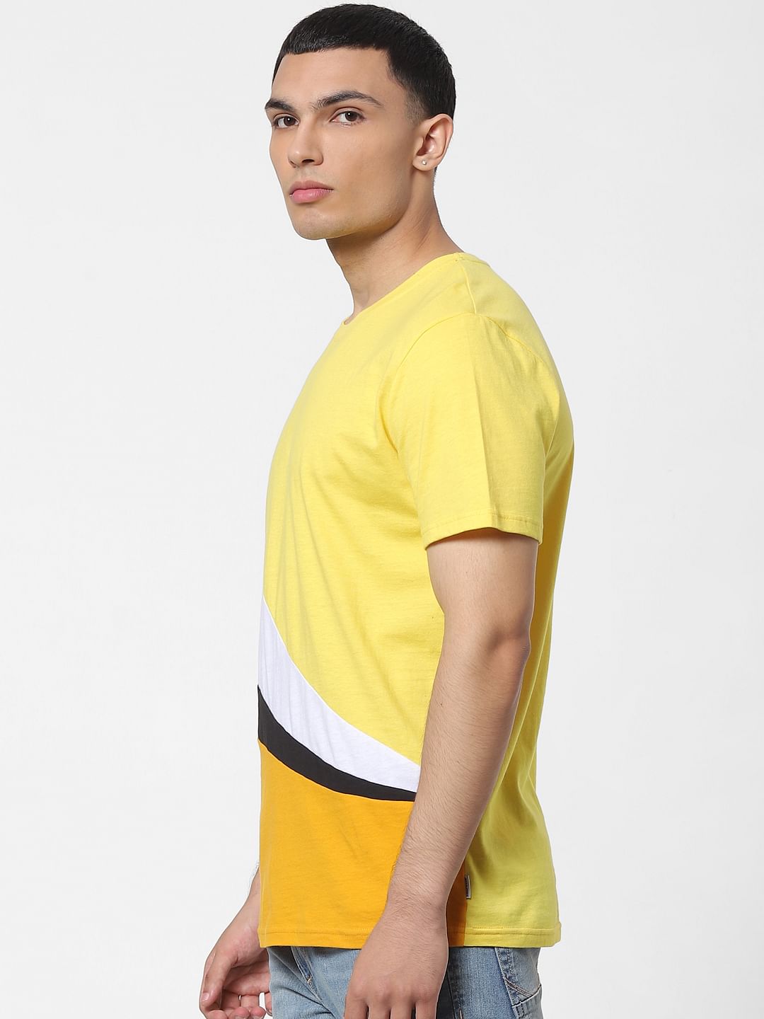 Yellow Colourblocked Crew Neck T-shirt