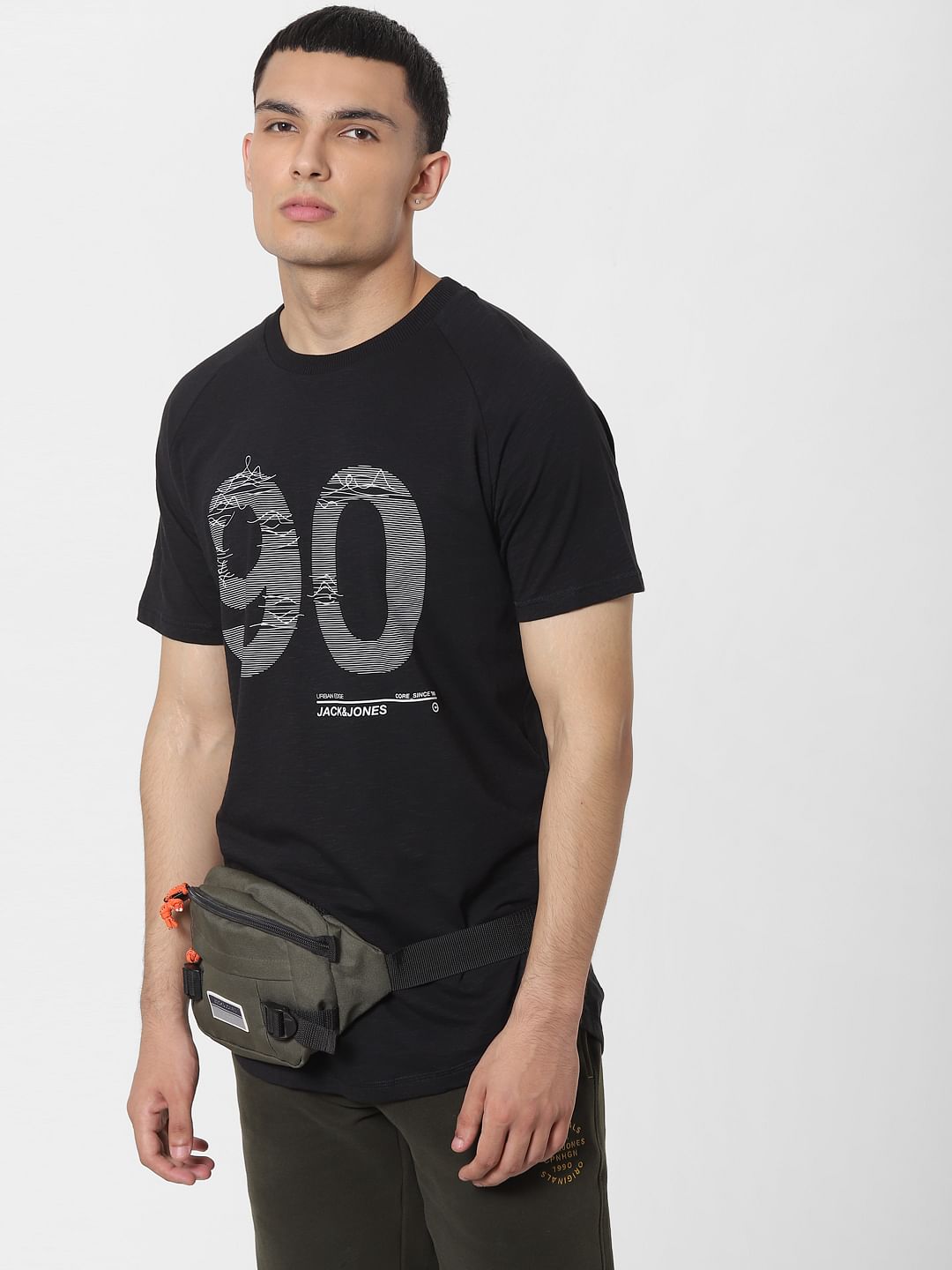 Black Graphic Print Crew Neck T-shirt - S
