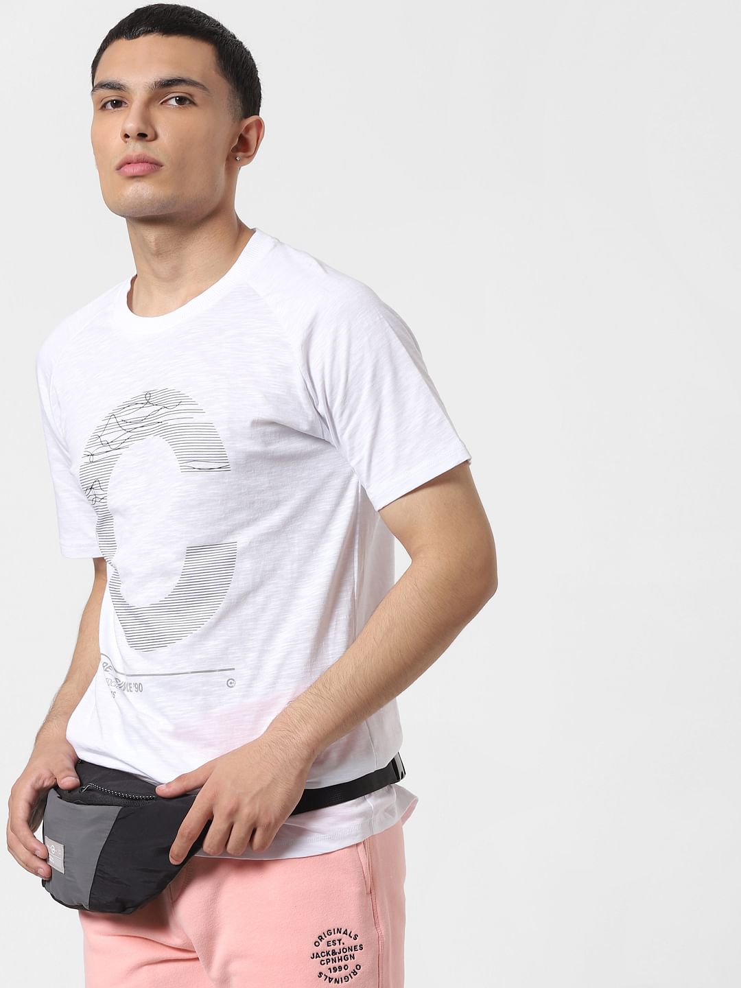 White Graphic Print Crew Neck T-shirt - S