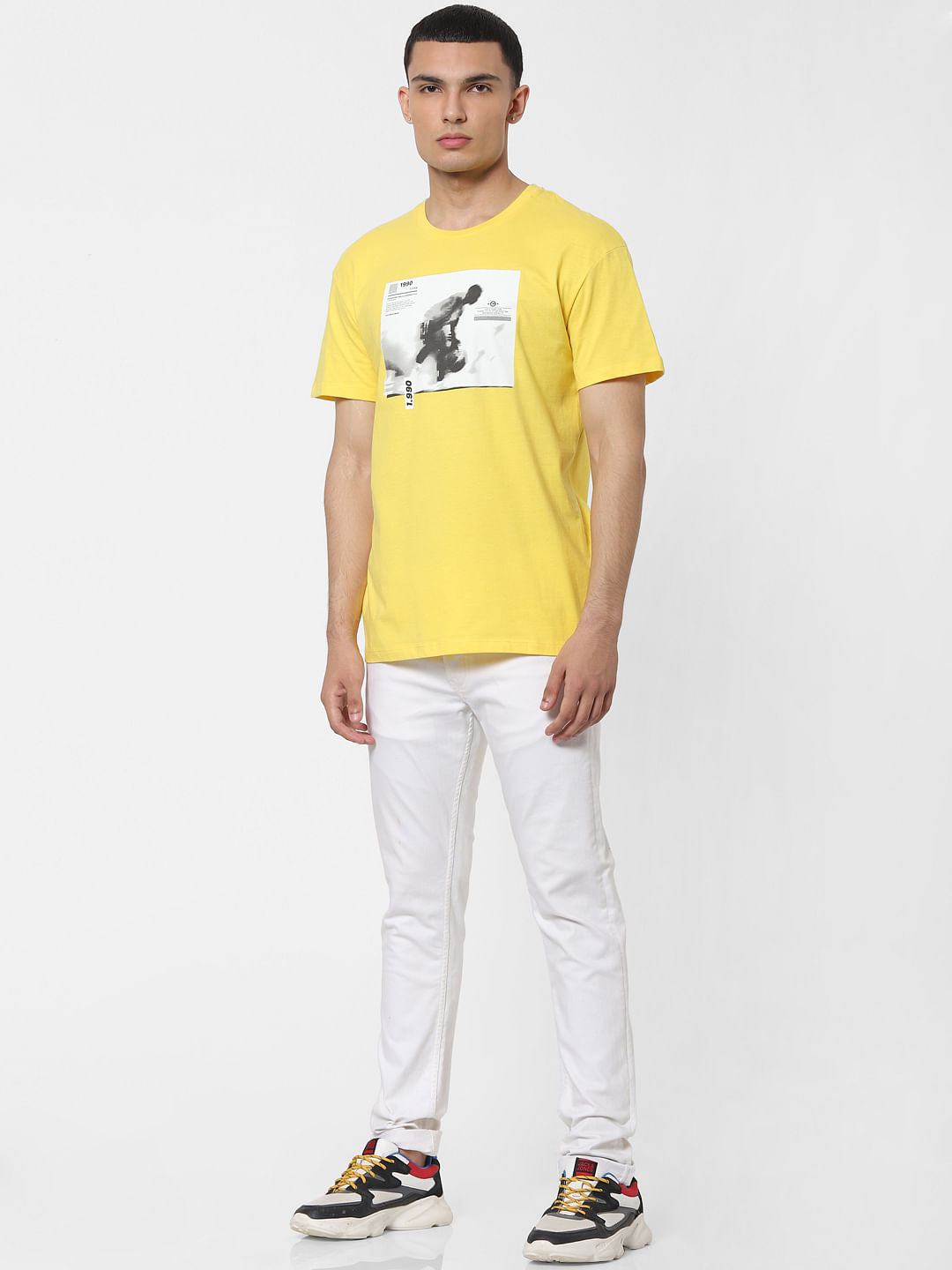 Yellow Graphic Print Crew Neck T-shirt