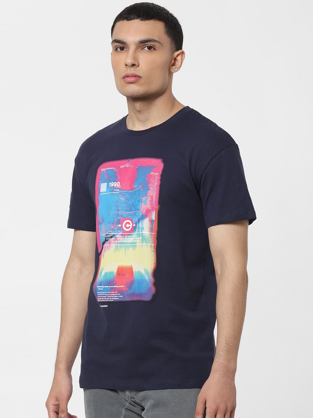 Navy Blue Graphic Print Crew Neck T-shirt