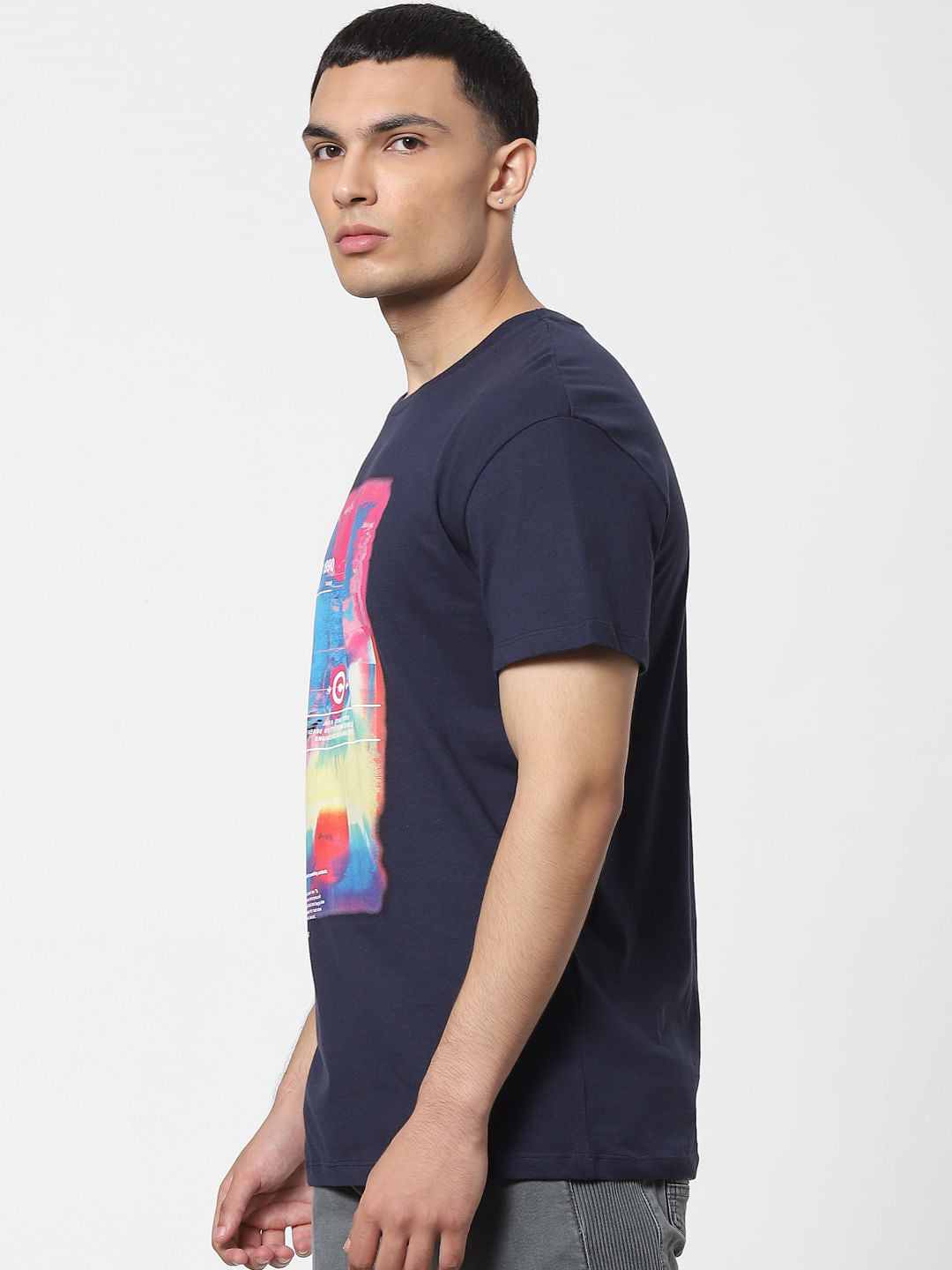 Navy Blue Graphic Print Crew Neck T-shirt