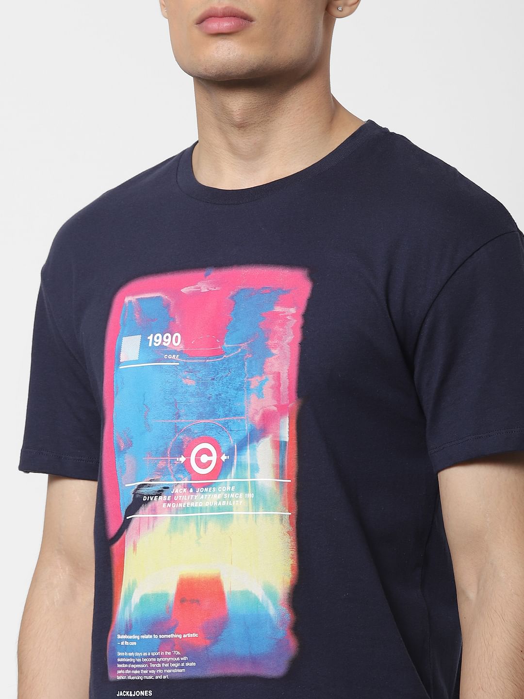 Navy Blue Graphic Print Crew Neck T-shirt