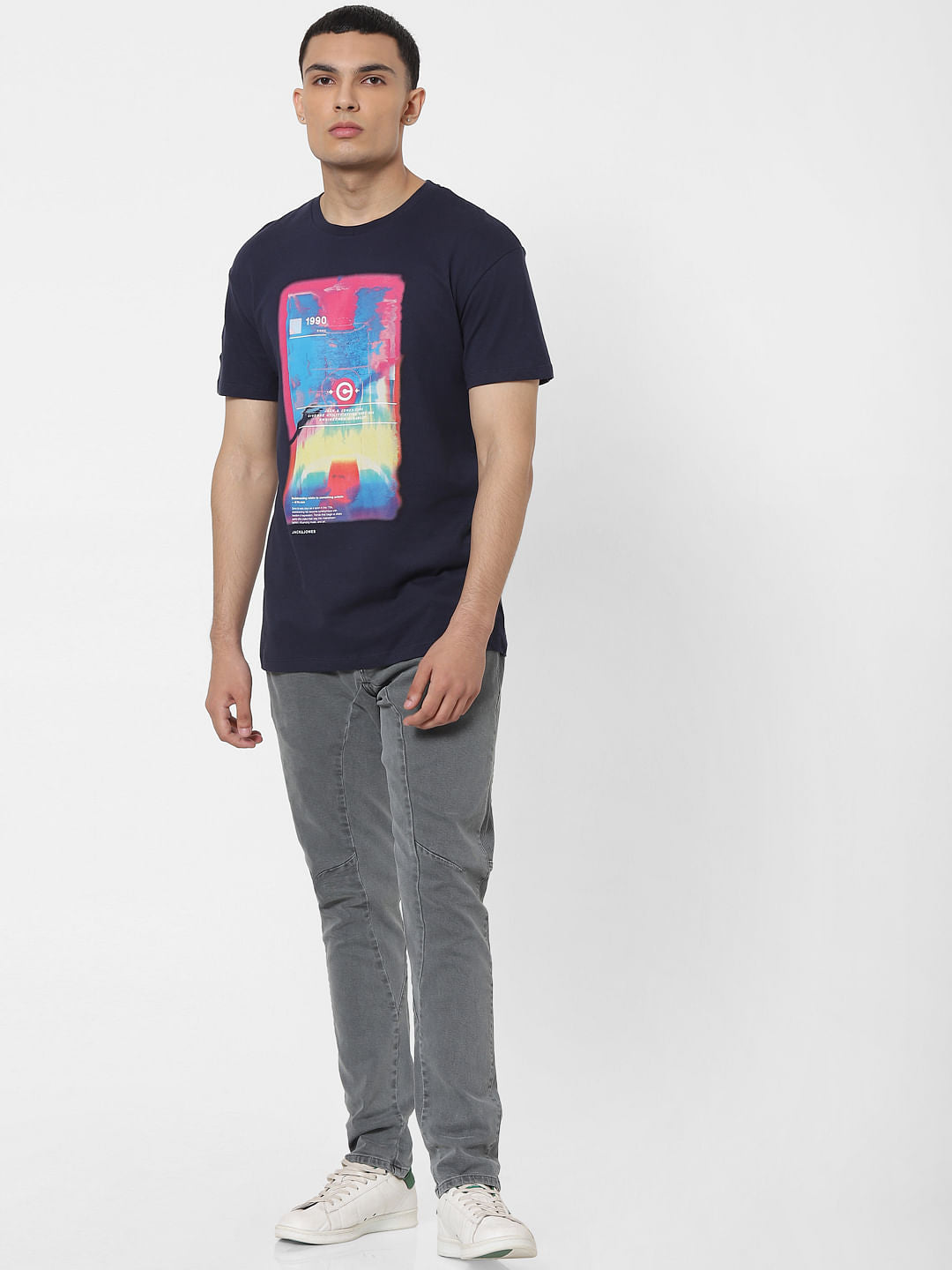 Navy Blue Graphic Print Crew Neck T-shirt