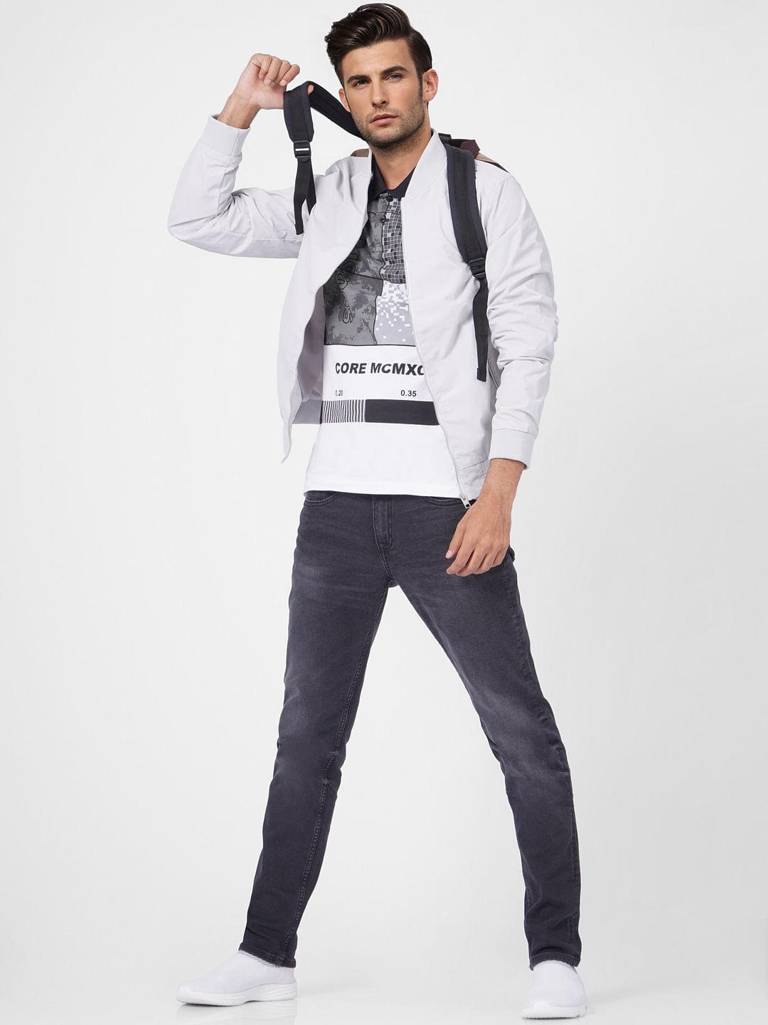 Grey Zip Up Bomber Jacket - S