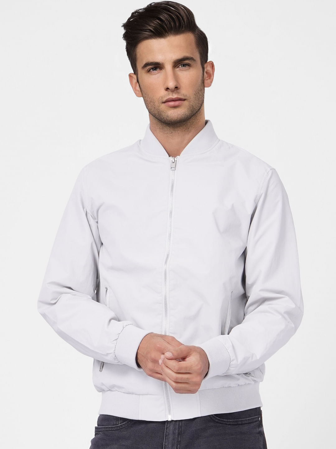 Grey Zip Up Bomber Jacket