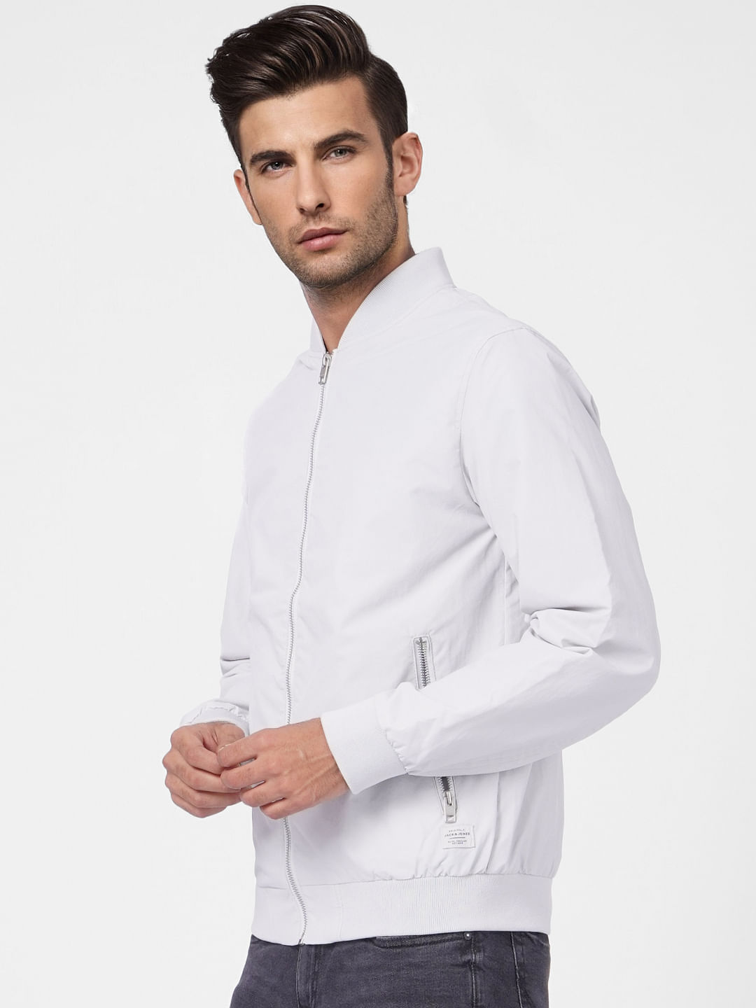 Grey Zip Up Bomber Jacket