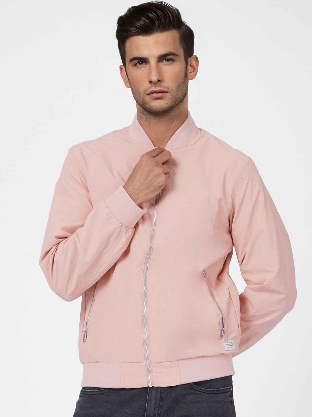 Pink Zip Up Bomber Jacket