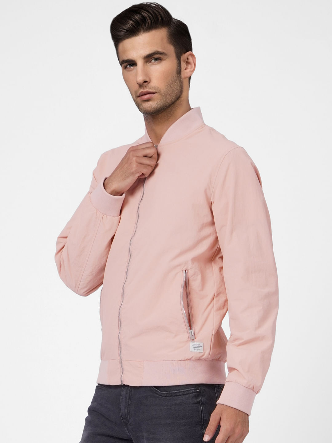 Pink Zip Up Bomber Jacket
