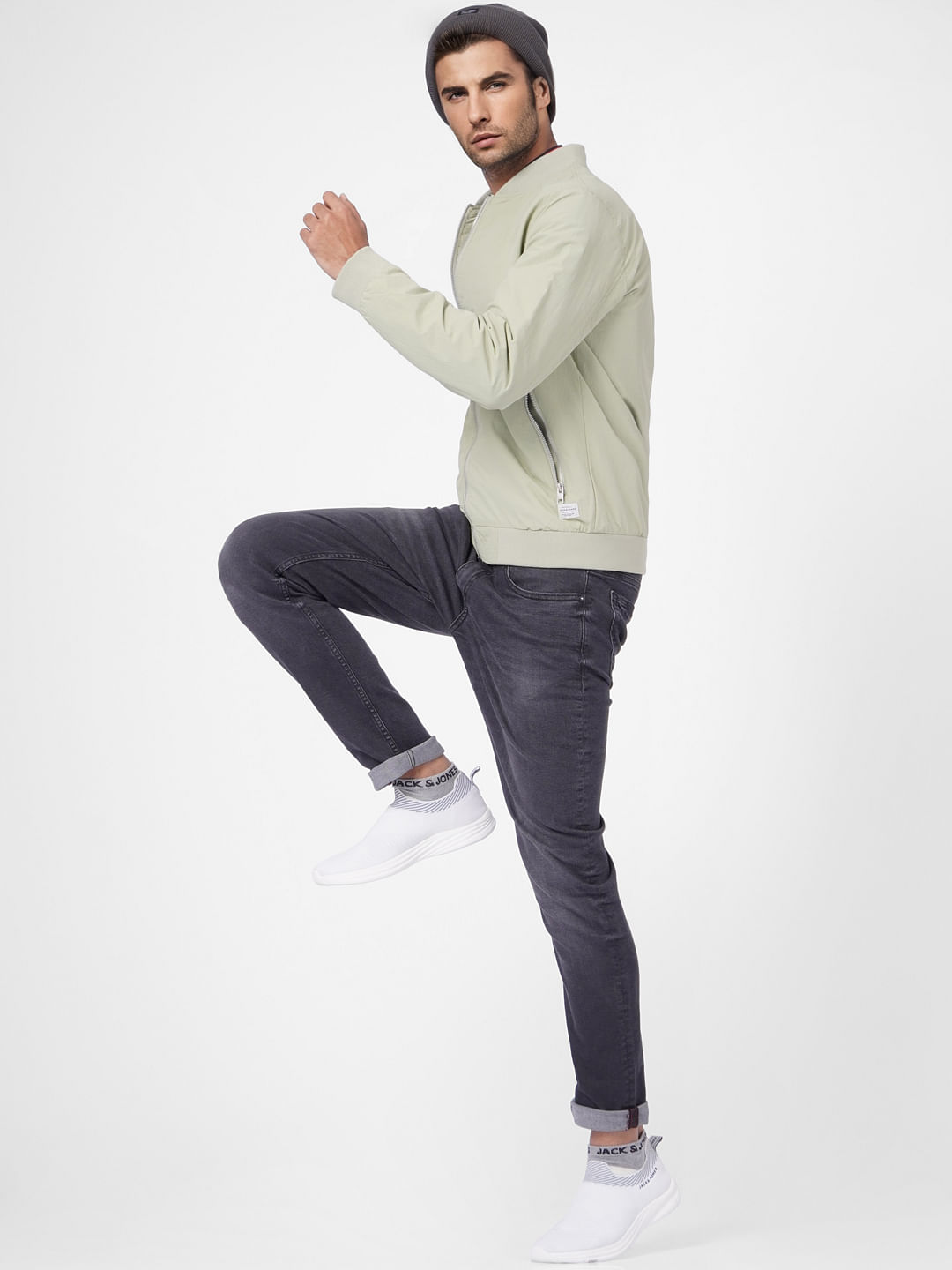 Light Green Zip Up Bomber Jacket - S