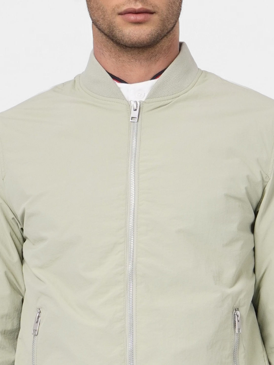 Light Green Zip Up Bomber Jacket