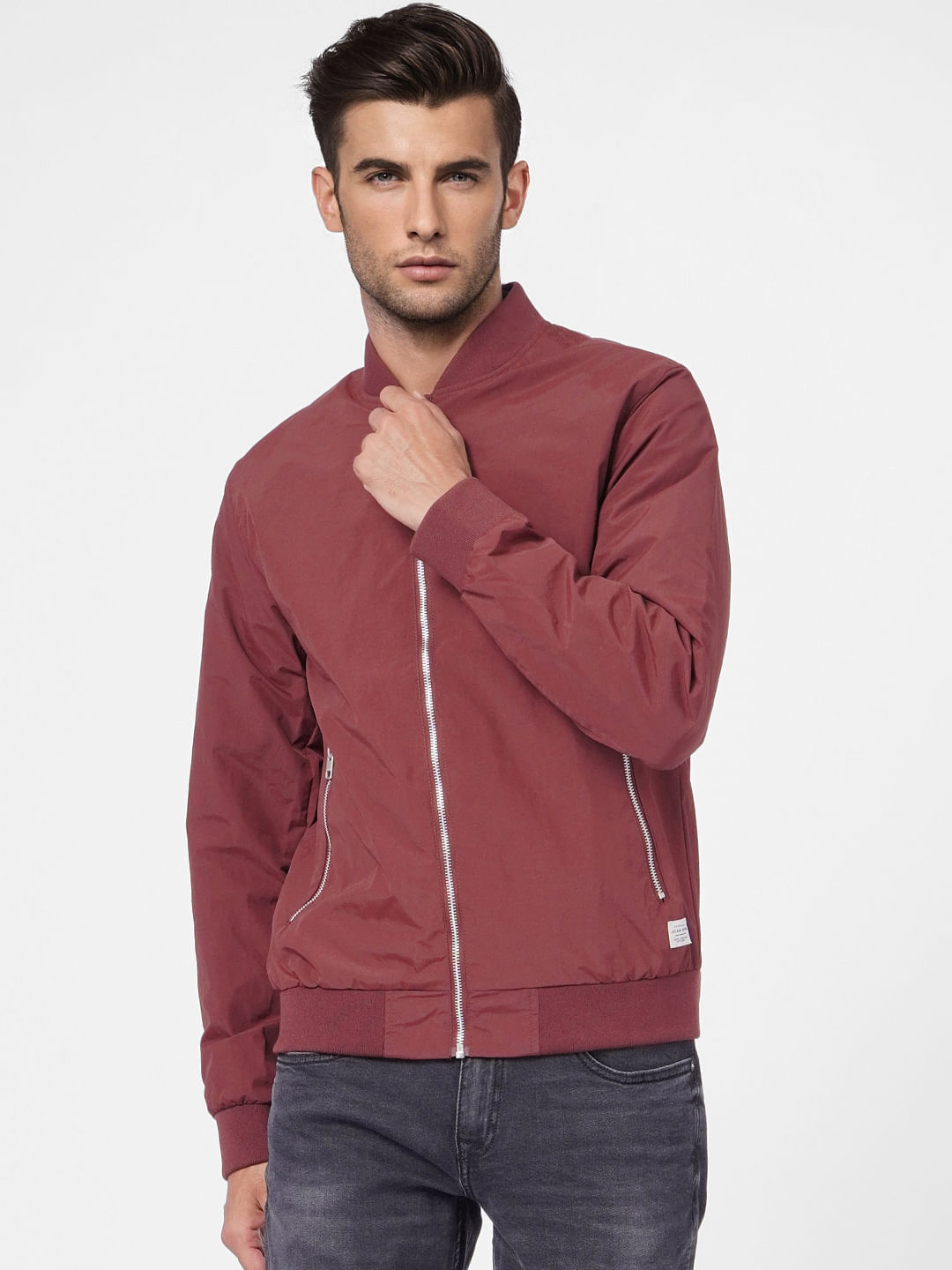 Maroon Zip Up Bomber Jacket