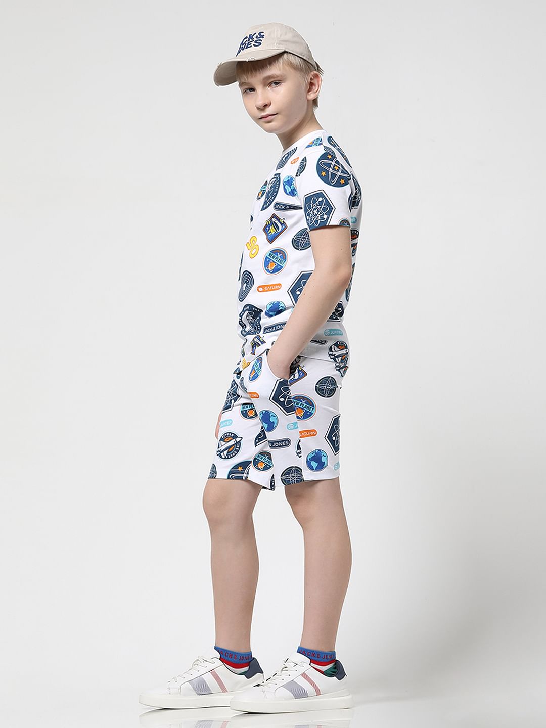 Boys White Space Print Co-ord Set Shorts - 4/5Y
