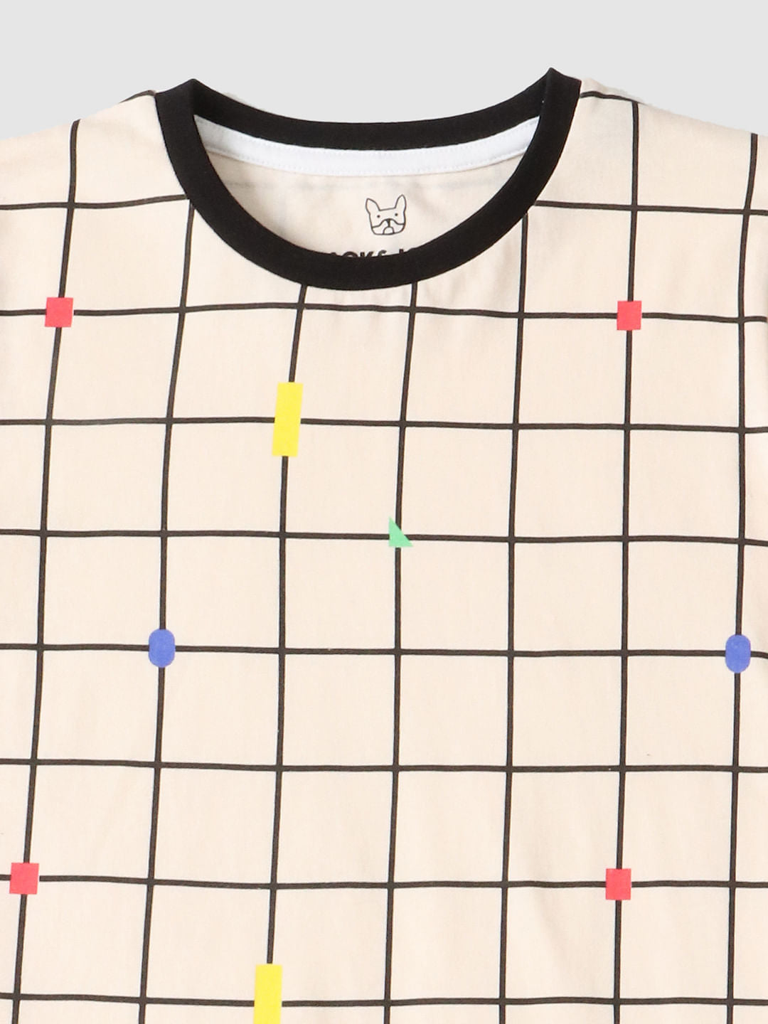 Boys Beige Grid Print Crew Neck T-shirt