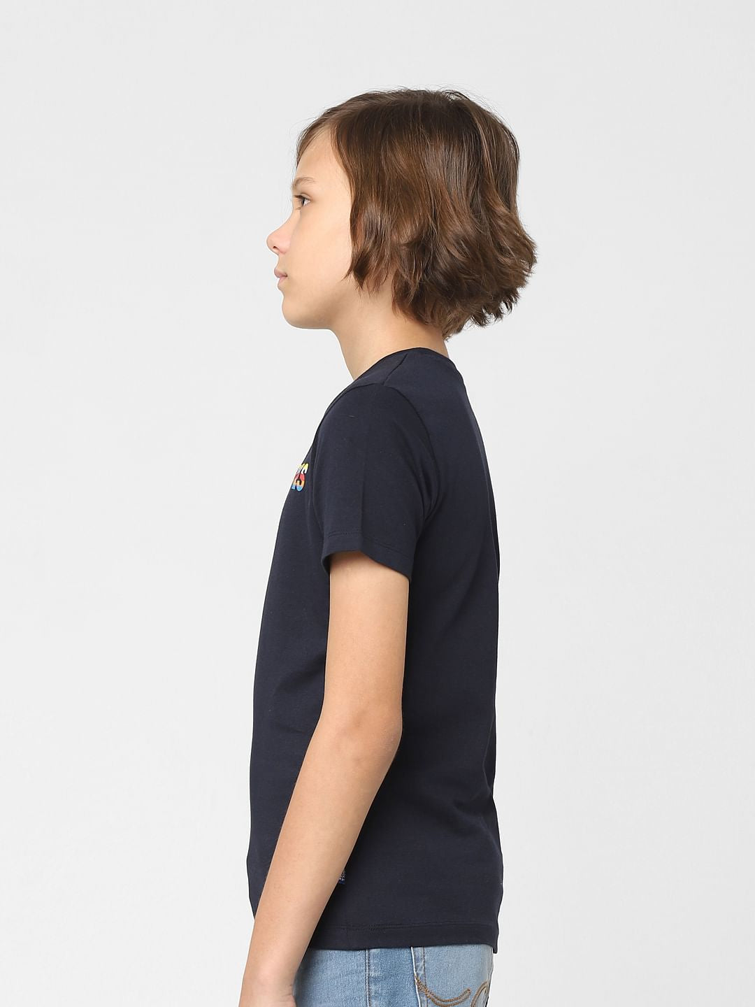 Boys Navy Blue Logo Print Crew Neck T-shirt