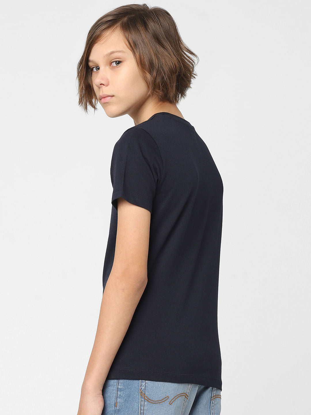 Boys Navy Blue Logo Print Crew Neck T-shirt