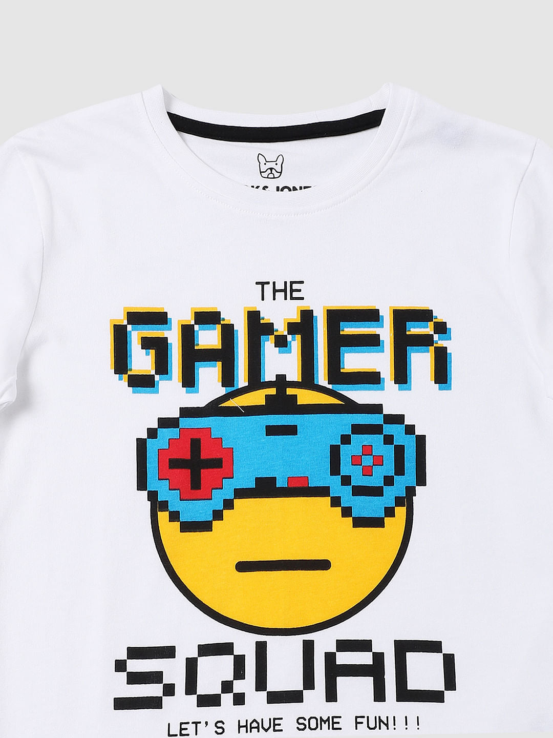 Boys White Gaming Graphic Crew Neck T-shirt