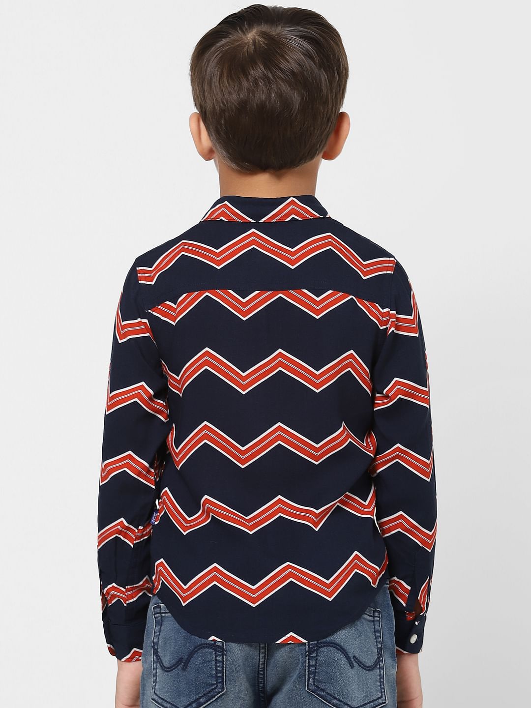 Boys Blue Zig Zag Print Full Sleeves Shirt