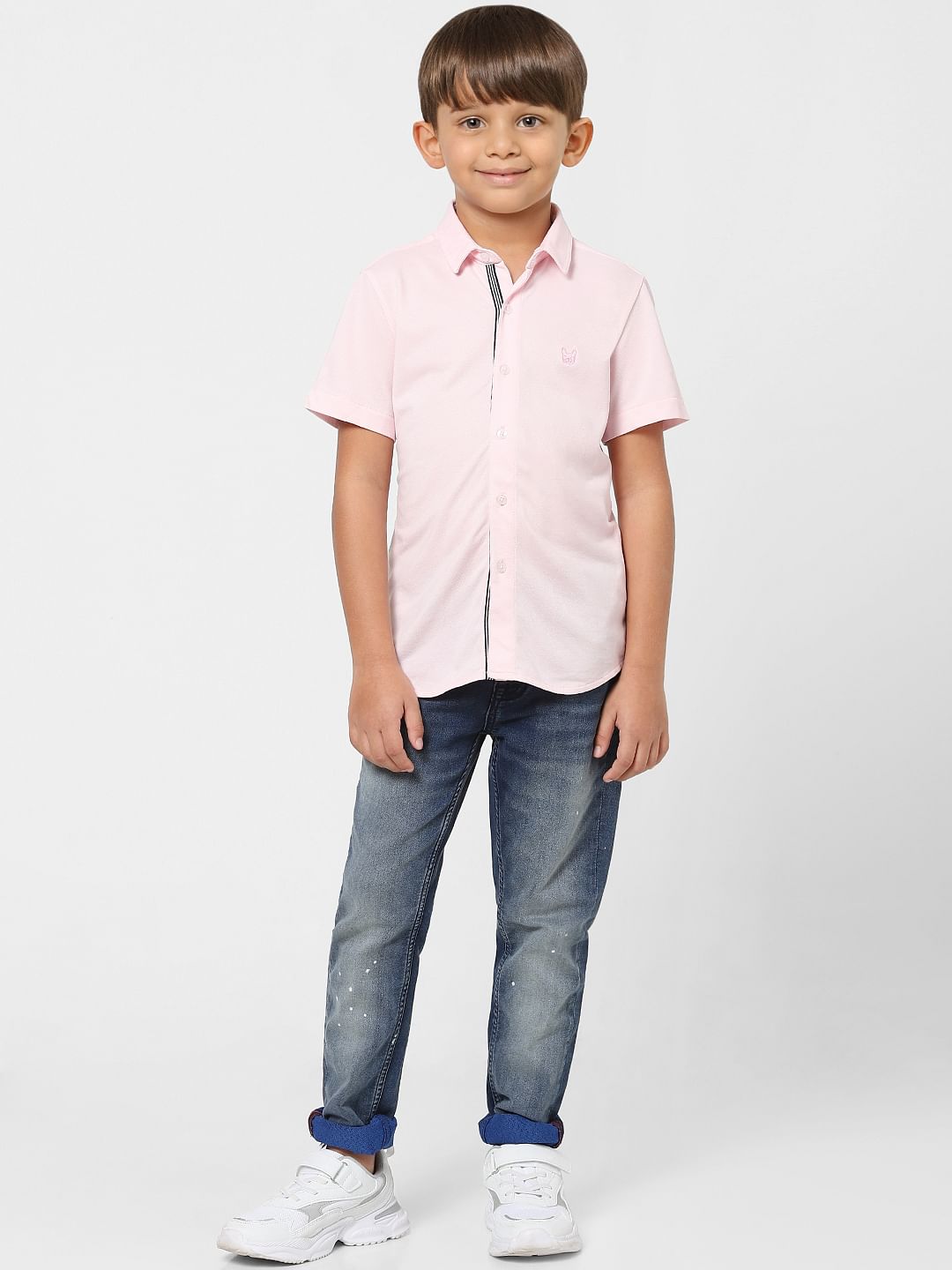 Boys Pink Half Sleeves Shirt - 4/5Y