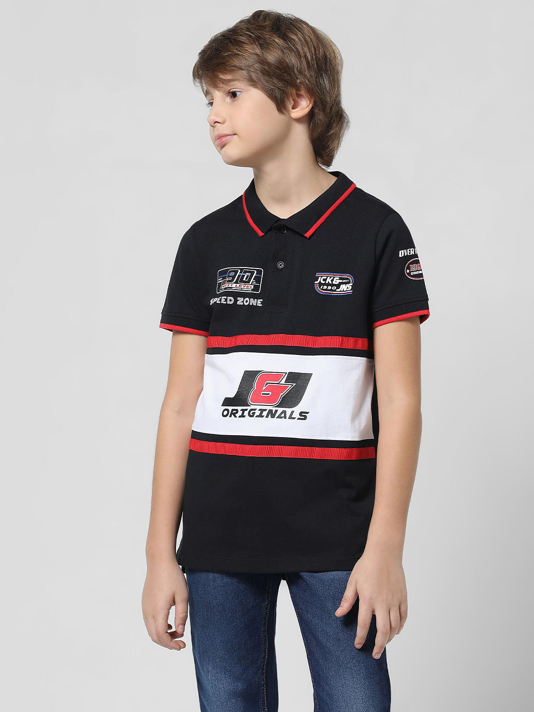 JACK&JONES JUNIOR X MOTOR MUNCHKINS Black Racer Print Polo T-shirt
