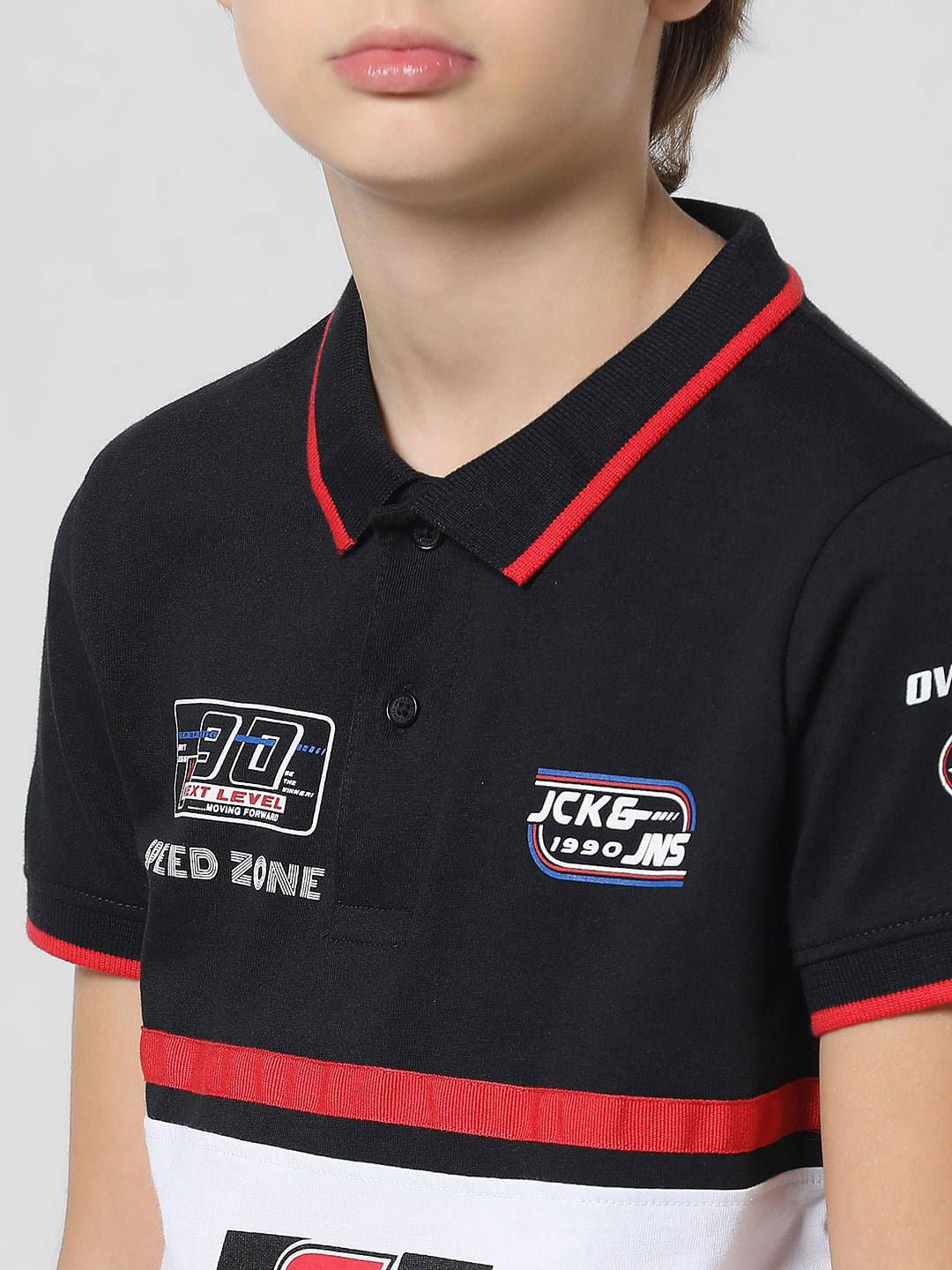 JACK&JONES JUNIOR X MOTOR MUNCHKINS Black Racer Print Polo T-shirt