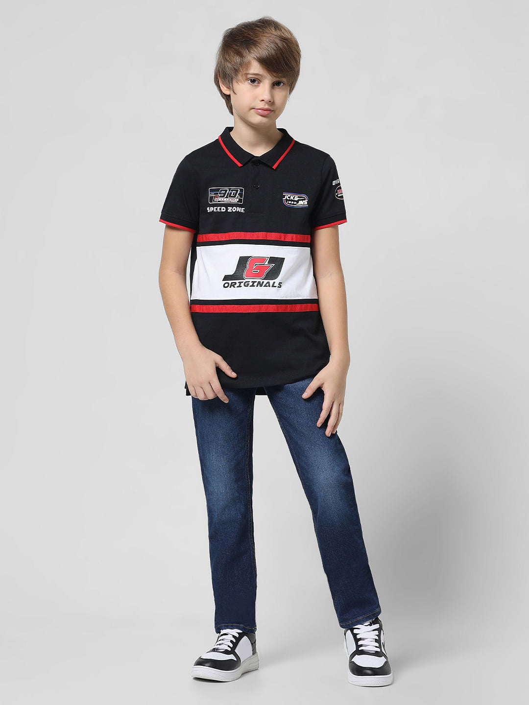 JACK&JONES JUNIOR X MOTOR MUNCHKINS Black Racer Print Polo T-shirt