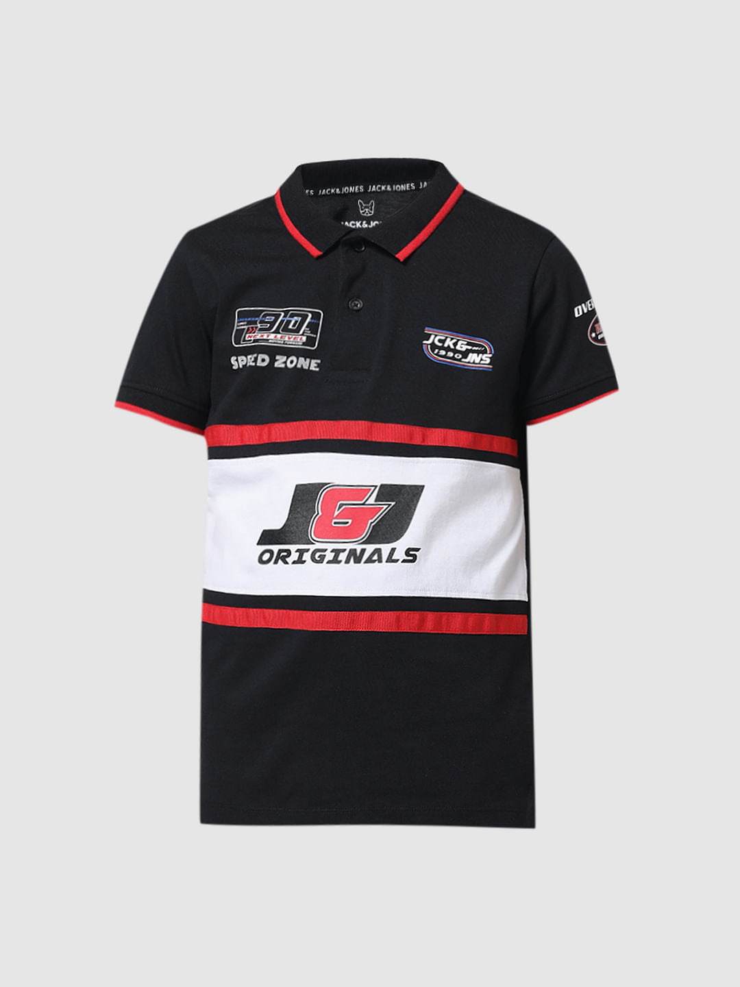 JACK&JONES JUNIOR X MOTOR MUNCHKINS Black Racer Print Polo T-shirt
