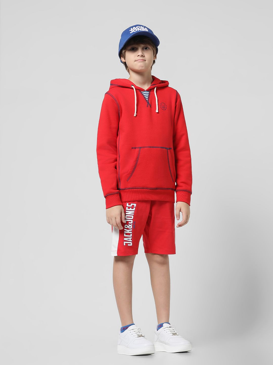 Red Mid Rise Colourblocked Shorts - 4/5Y