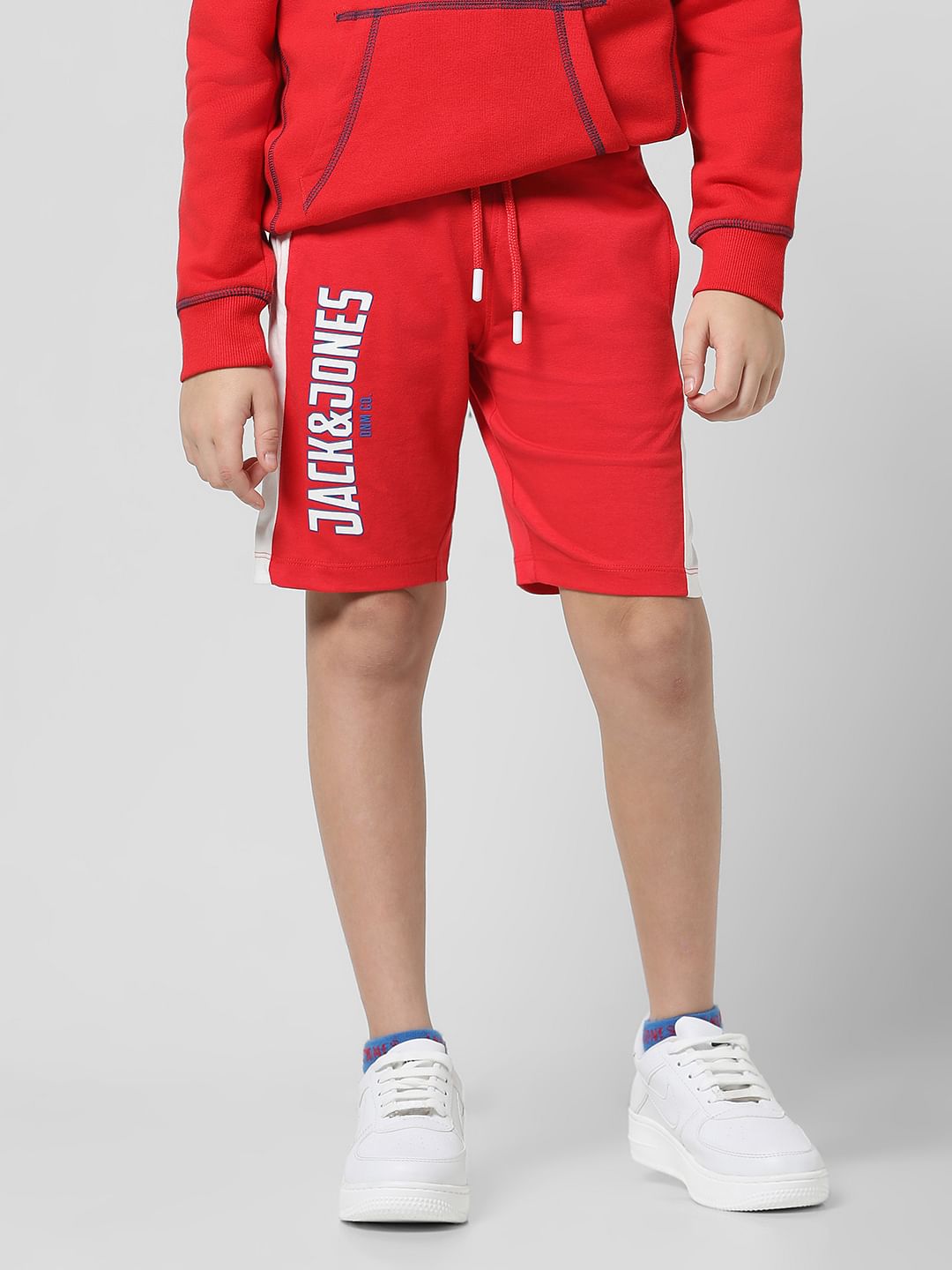 Red Mid Rise Colourblocked Shorts