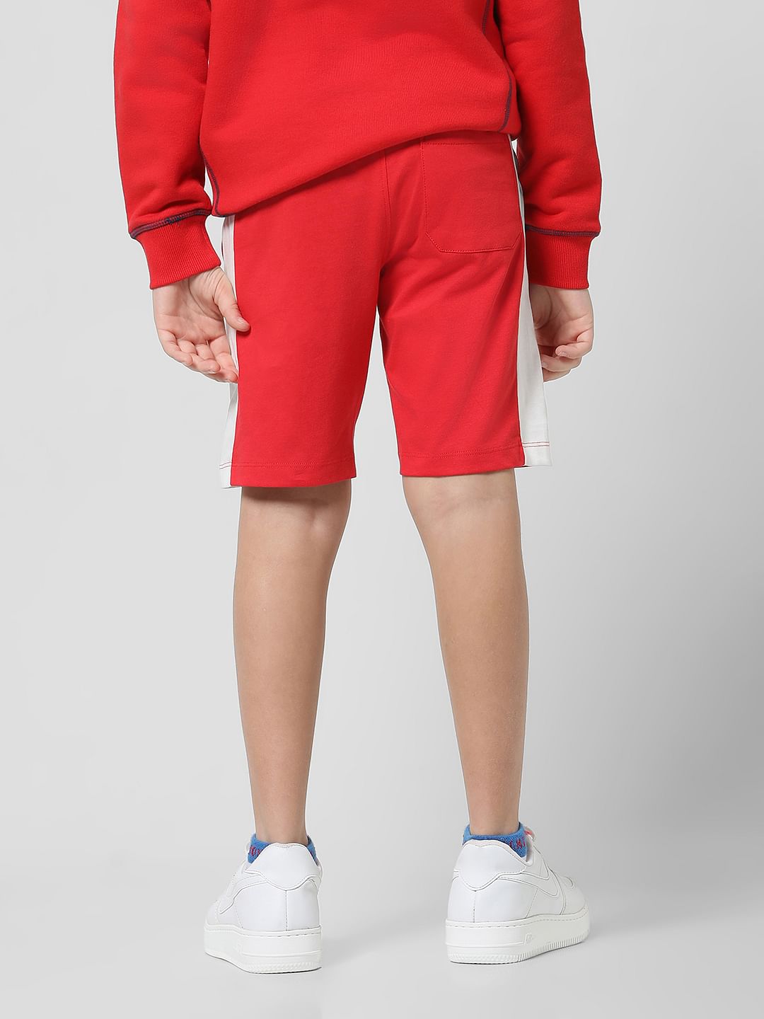 Red Mid Rise Colourblocked Shorts