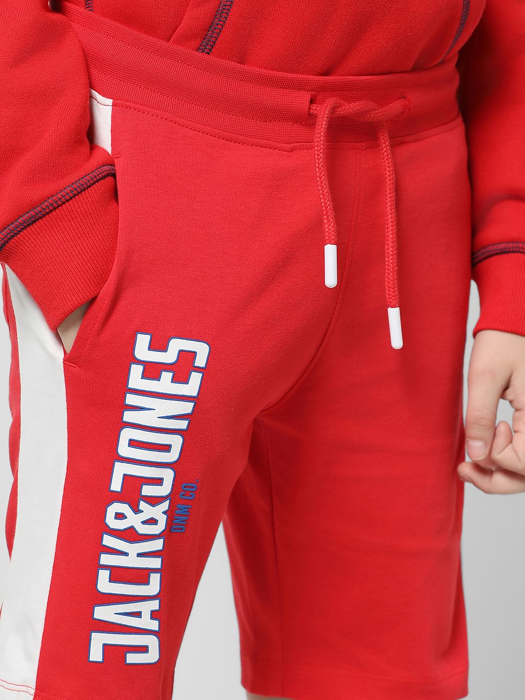 Red Mid Rise Colourblocked Shorts