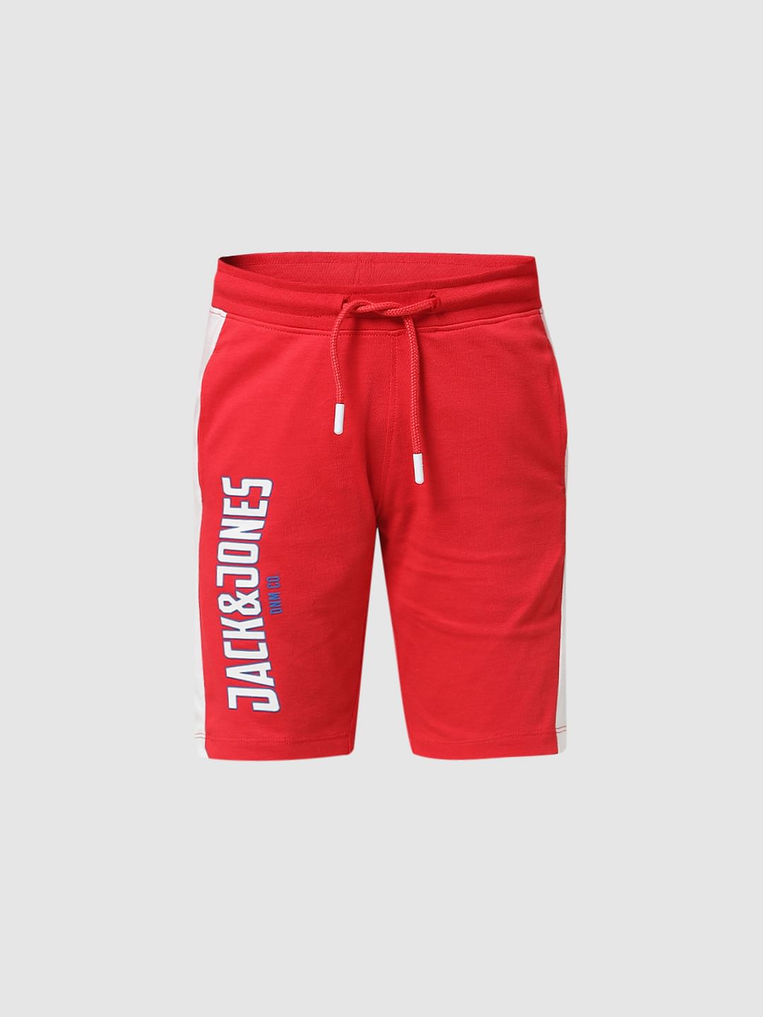 Red Mid Rise Colourblocked Shorts