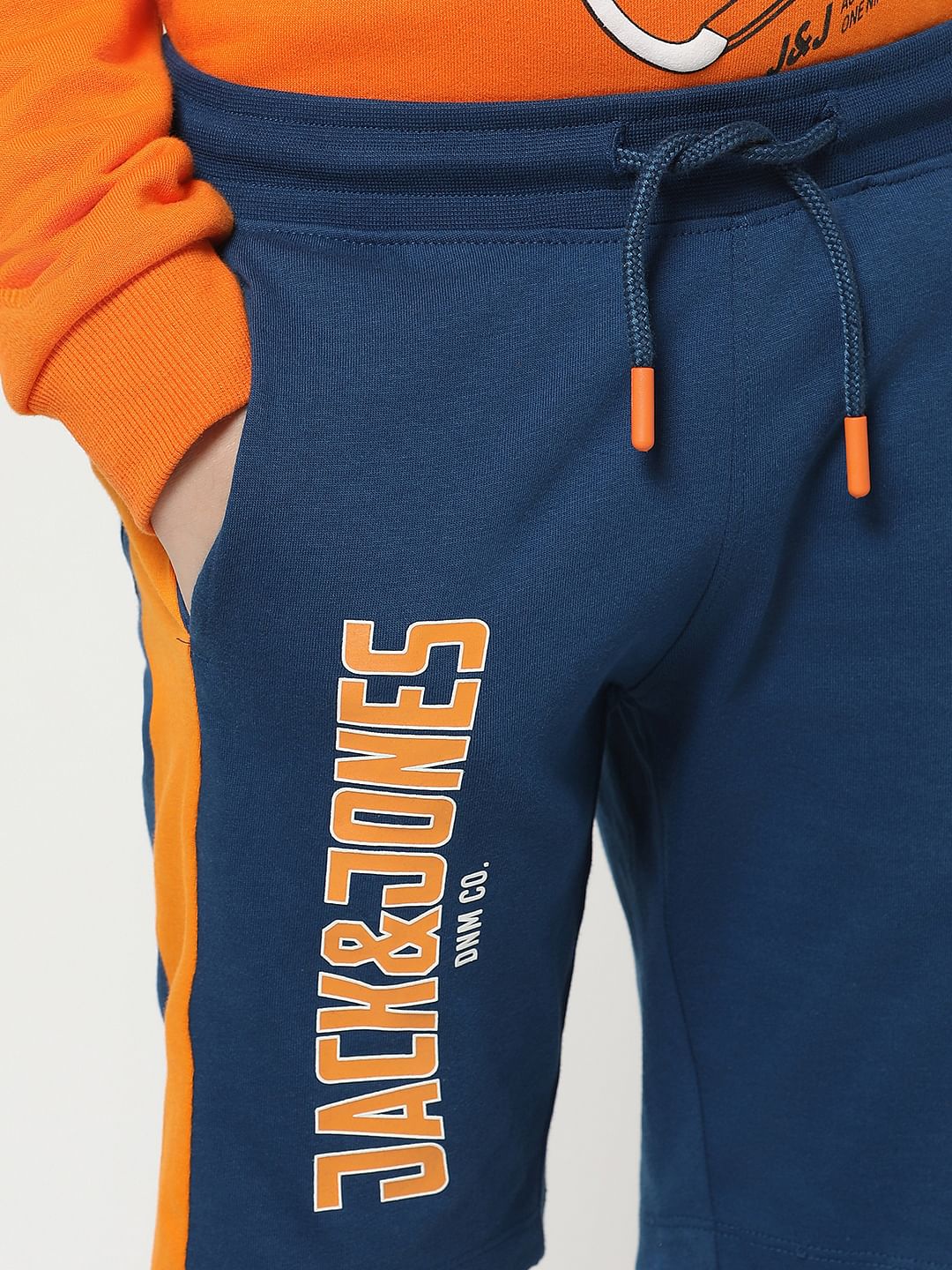 Navy Blue Mid Rise Colourblocked Shorts