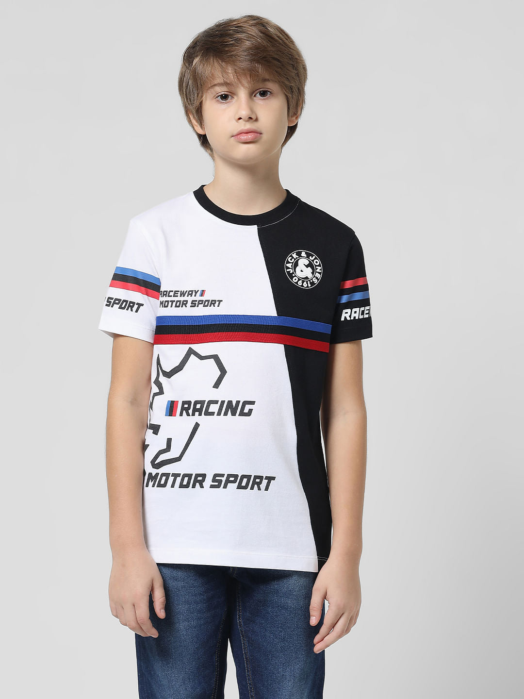 JACK&JONES JUNIOR X MOTOR MUNCHKINS WHITE RACEWAY PRINT T-SHIRT