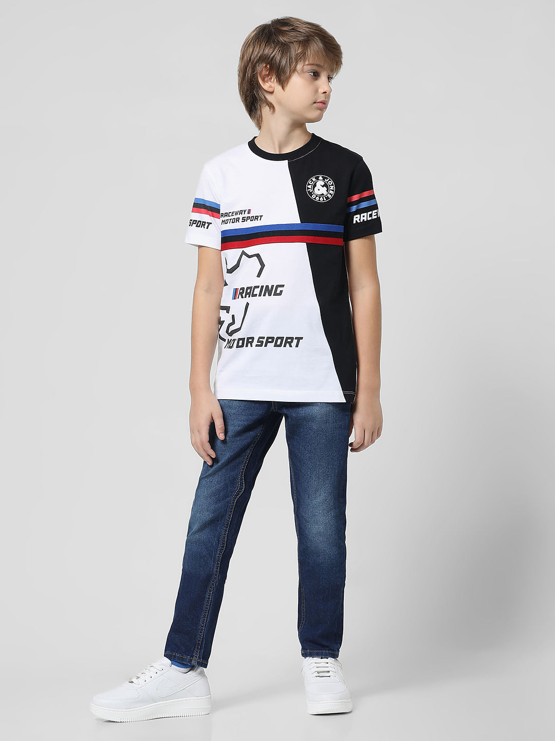 JACK&JONES JUNIOR X MOTOR MUNCHKINS WHITE RACEWAY PRINT T-SHIRT