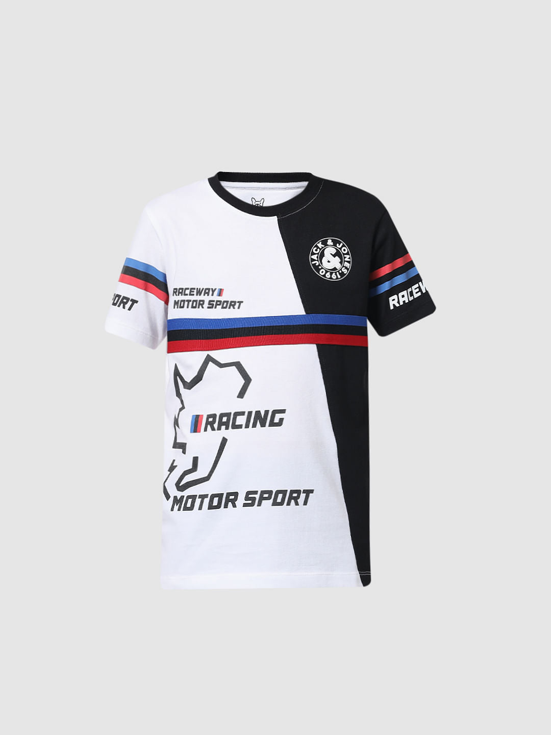 JACK&JONES JUNIOR X MOTOR MUNCHKINS WHITE RACEWAY PRINT T-SHIRT