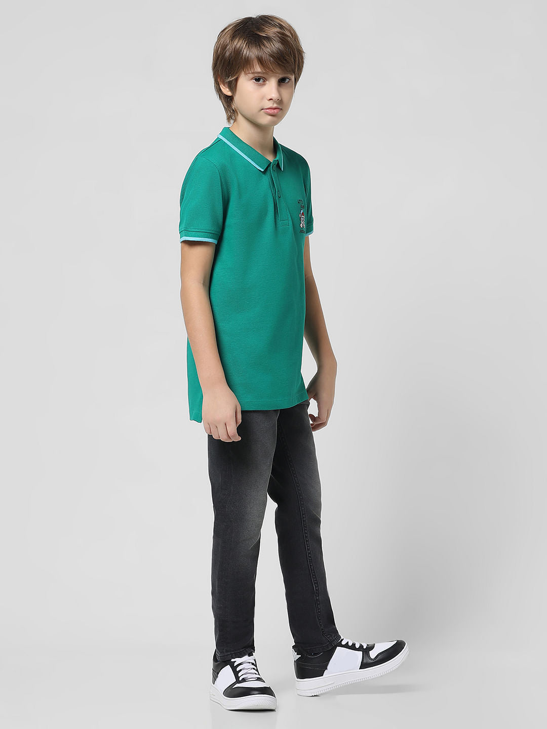 Green Applique Print Polo T-shirt