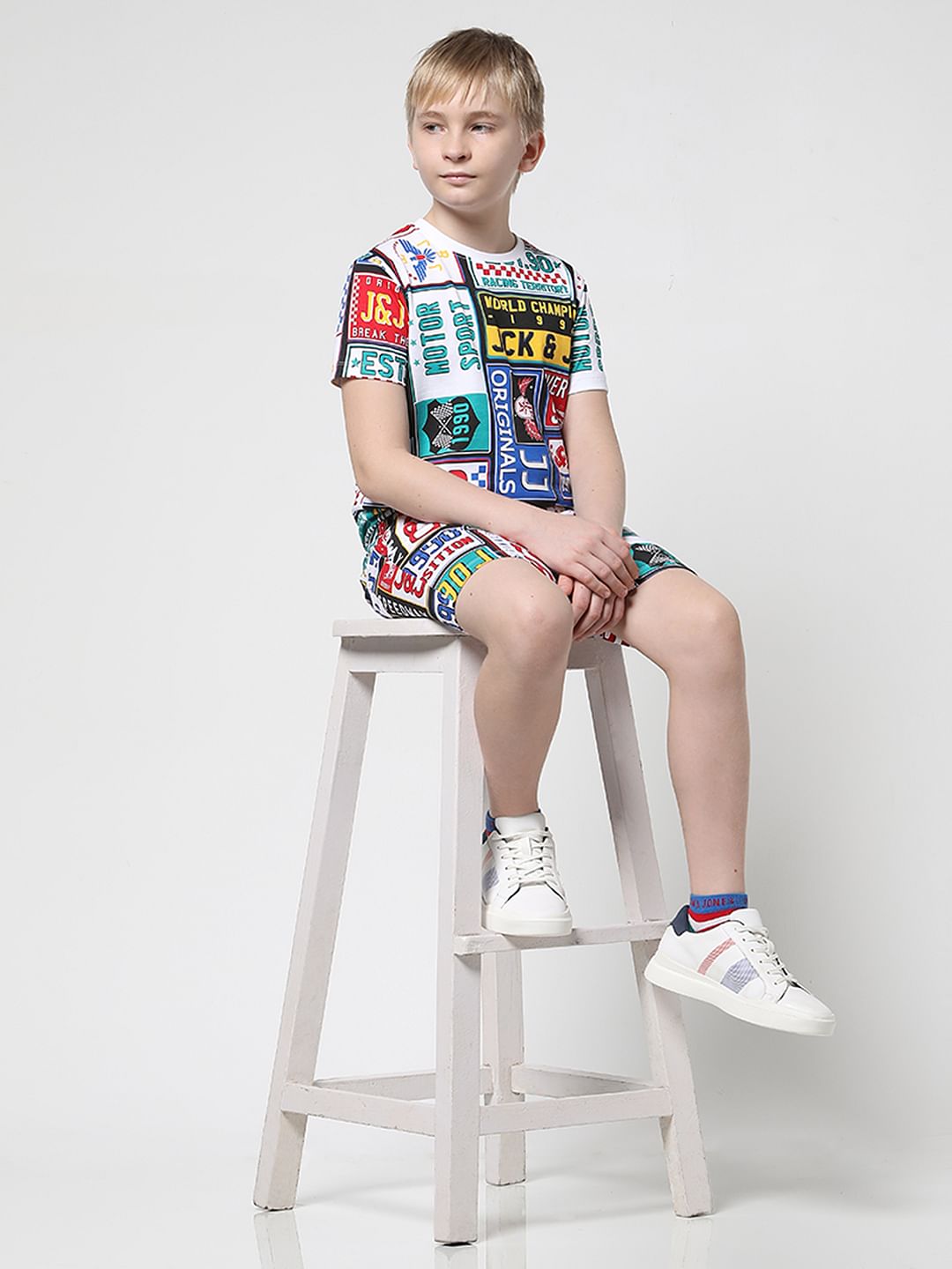 JACK&JONES JUNIOR X MOTOR MUNCHKINS WHITE PRINTED T-SHIRT - 4/5Y