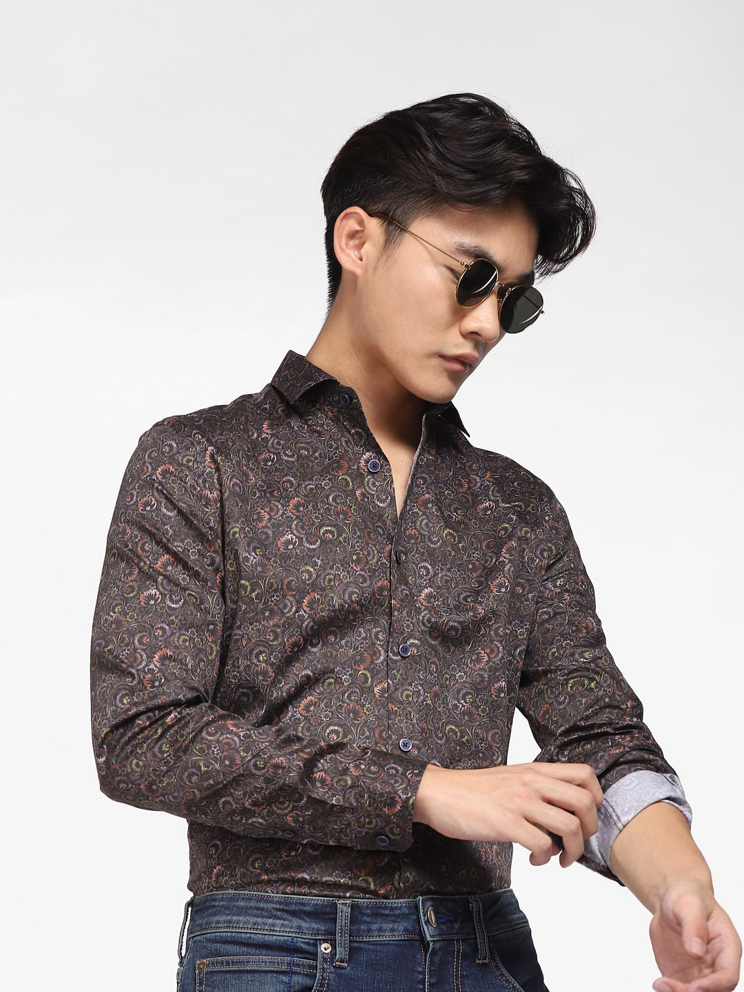 Black Printed Full Sleeves Shirt - S