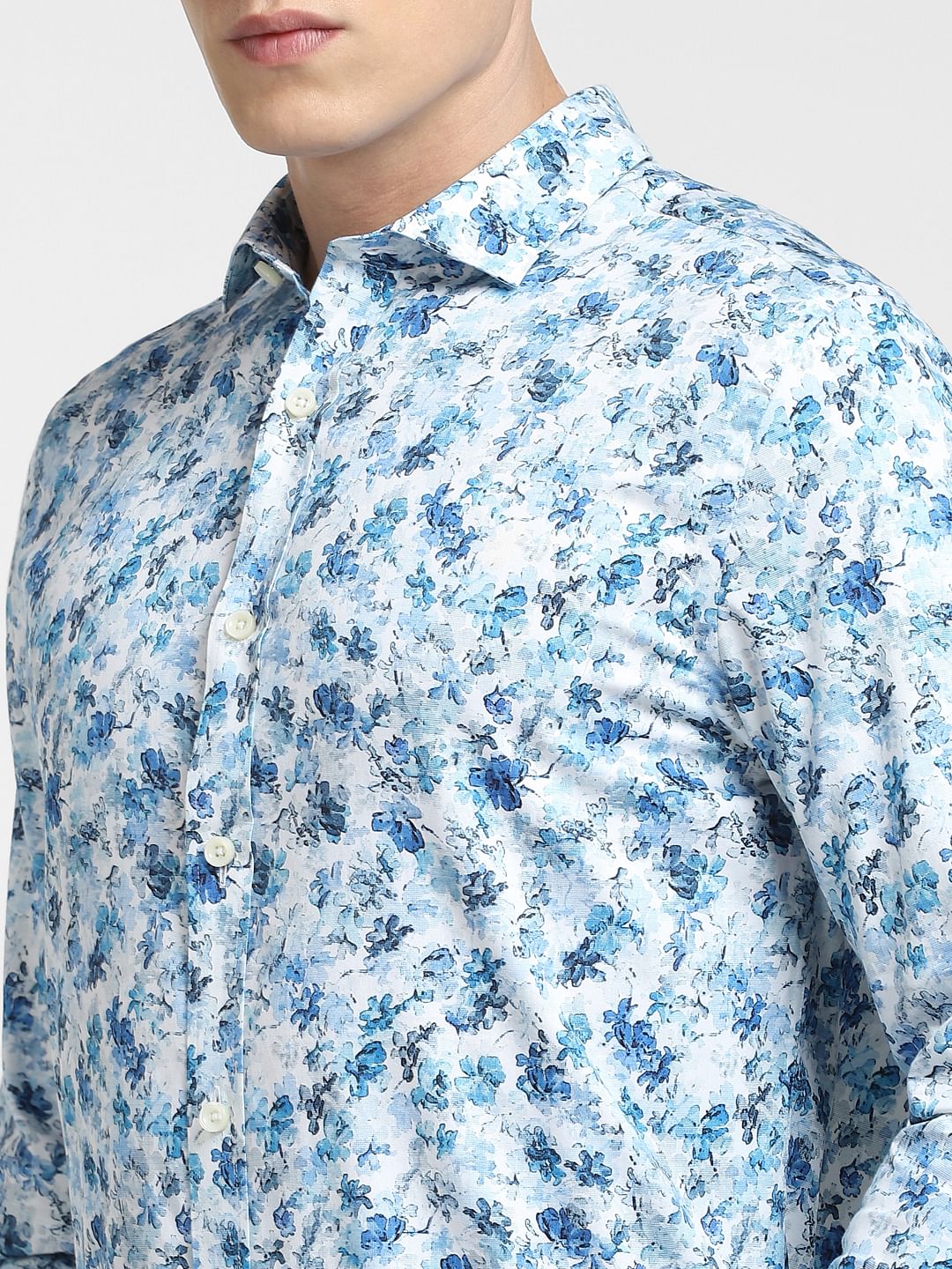 Blue Floral Print Full Sleeves Shirt