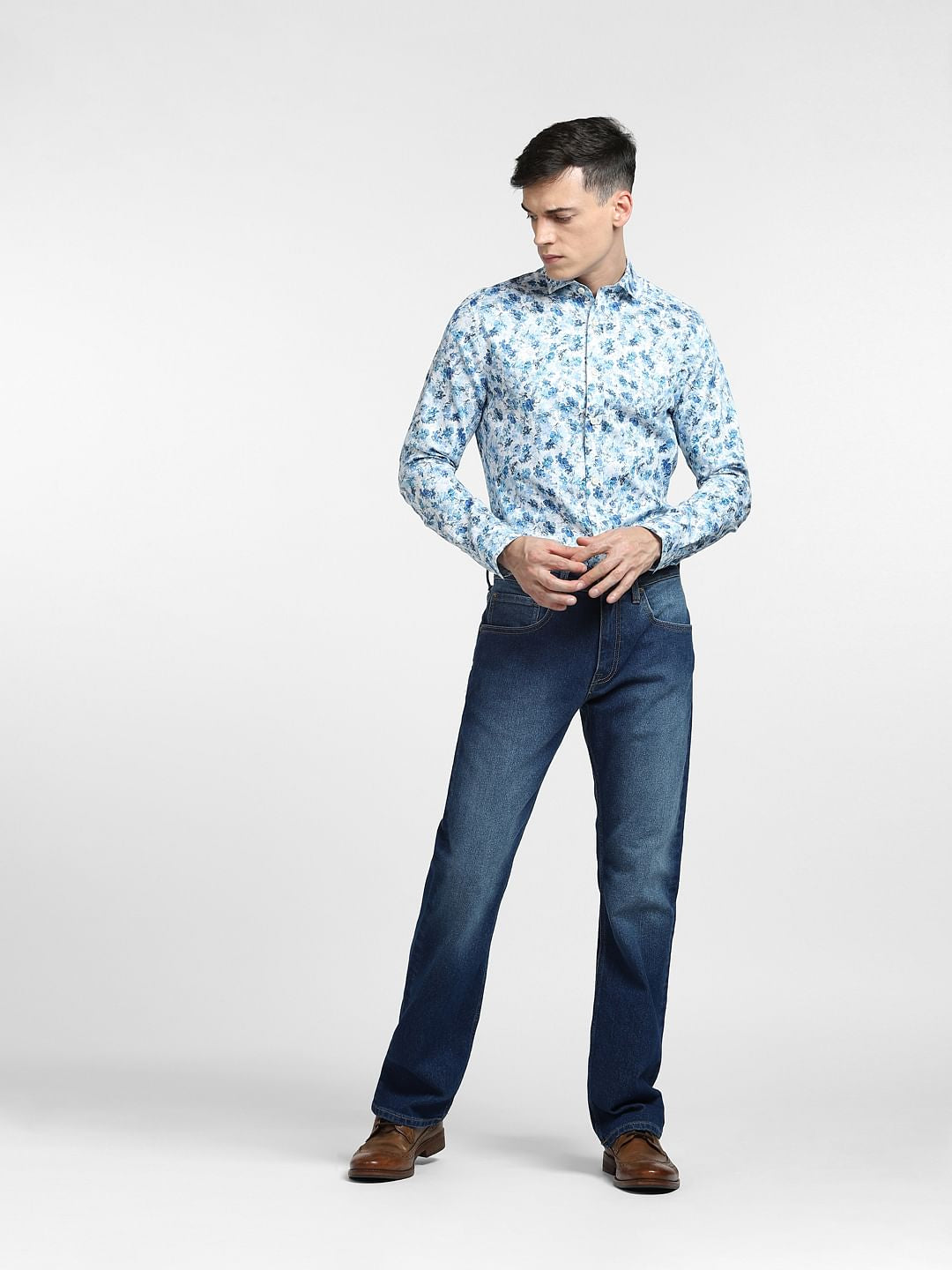 Blue Floral Print Full Sleeves Shirt