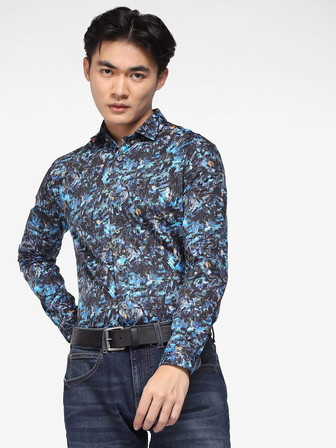 Black Abstract Print Full Sleeves Shirt