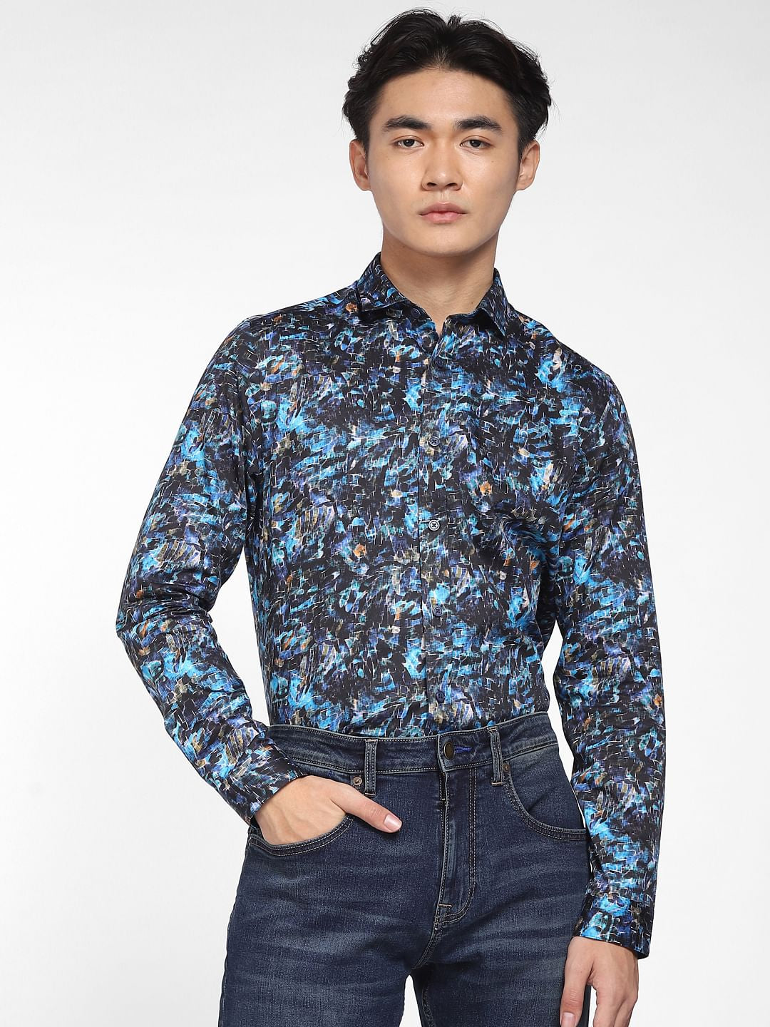 Black Abstract Print Full Sleeves Shirt